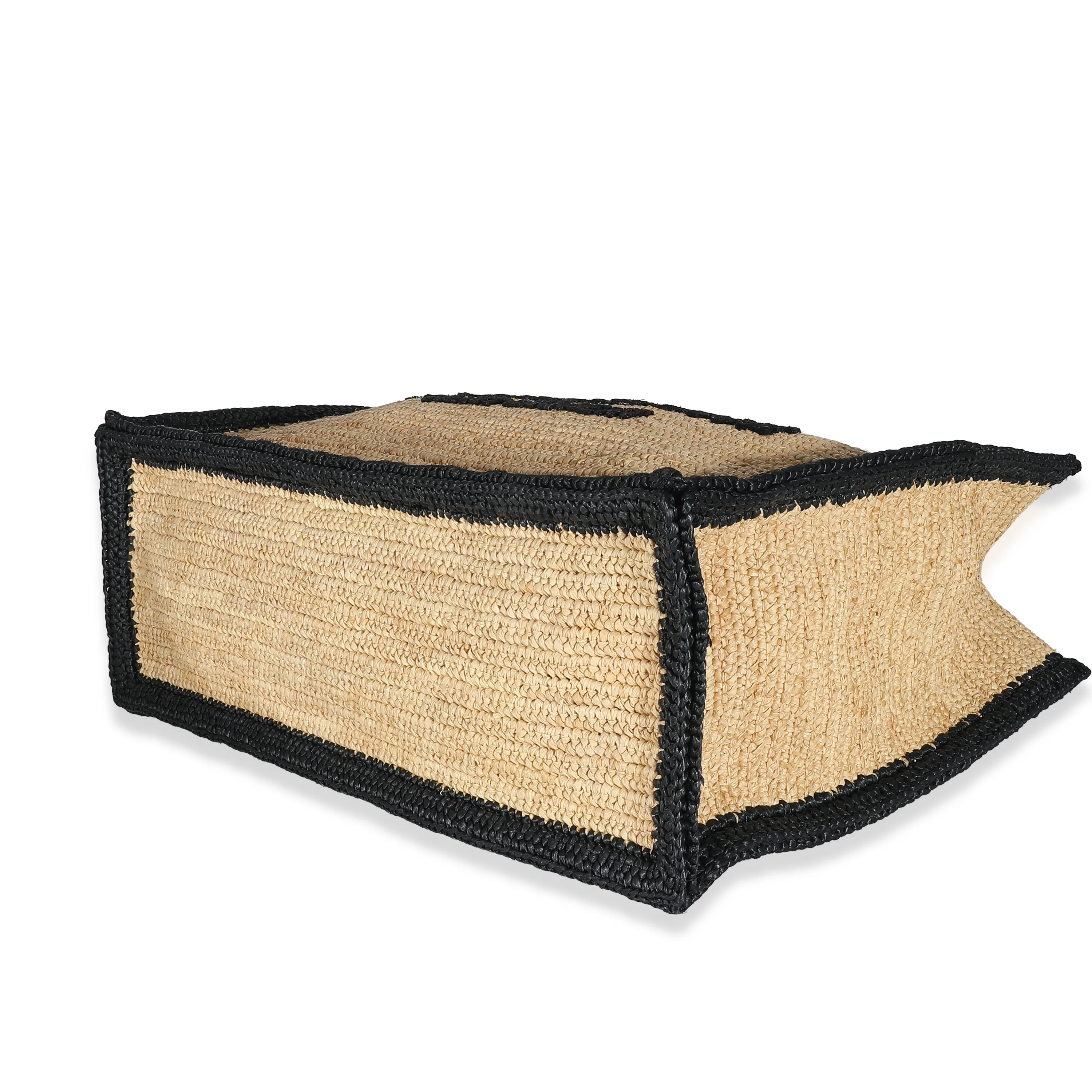 Saint Laurent Beige Natural Raffia Black Leather Rive Gauche Tote - Image 7