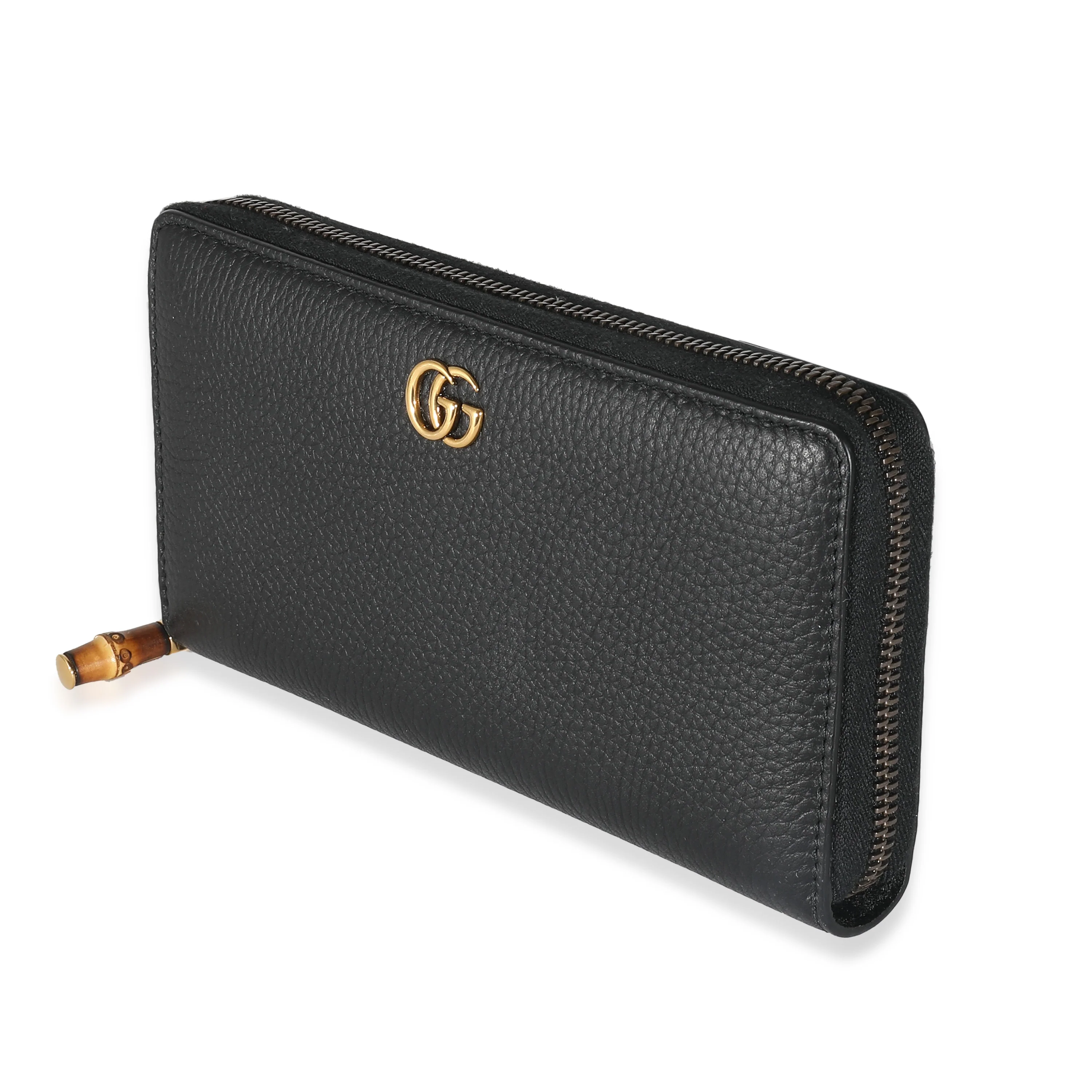 Gucci Black Leather Bamboo Zip Around Wallet - Image 2
