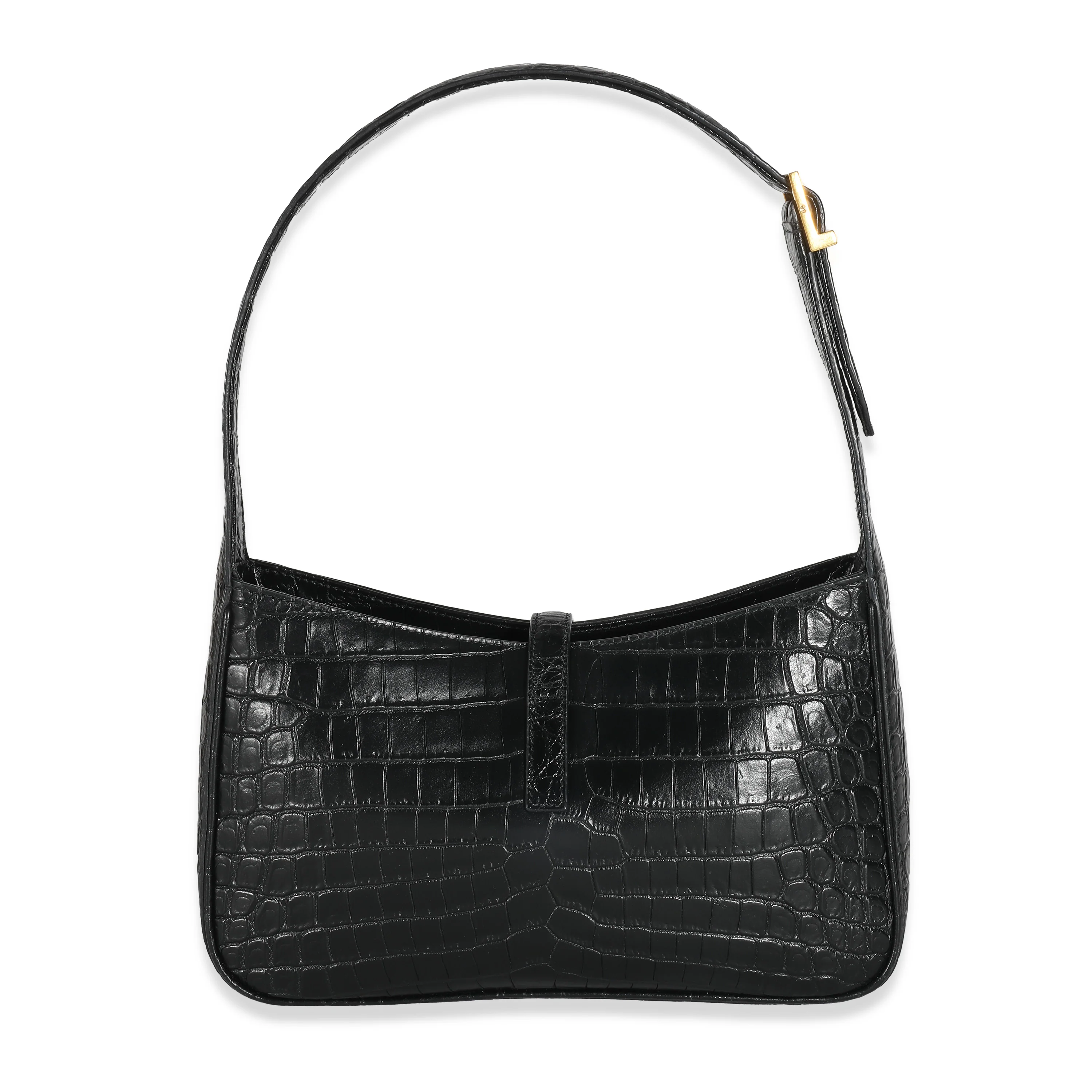 Saint Laurent Black Crocodile Embossed Calfskin Le 5 a 7 Hobo - Image 3