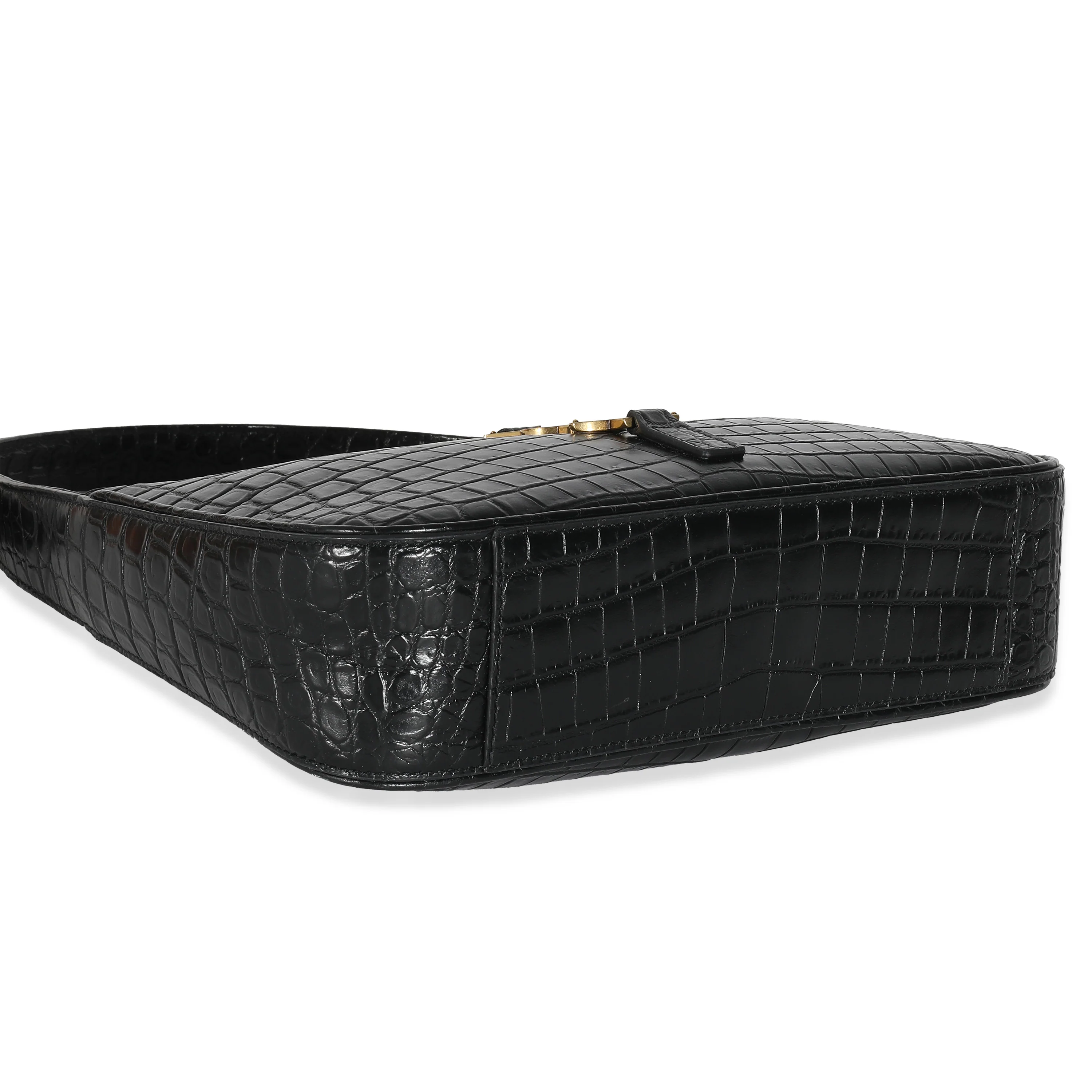 Saint Laurent Black Crocodile Embossed Calfskin Le 5 a 7 Hobo - Image 5