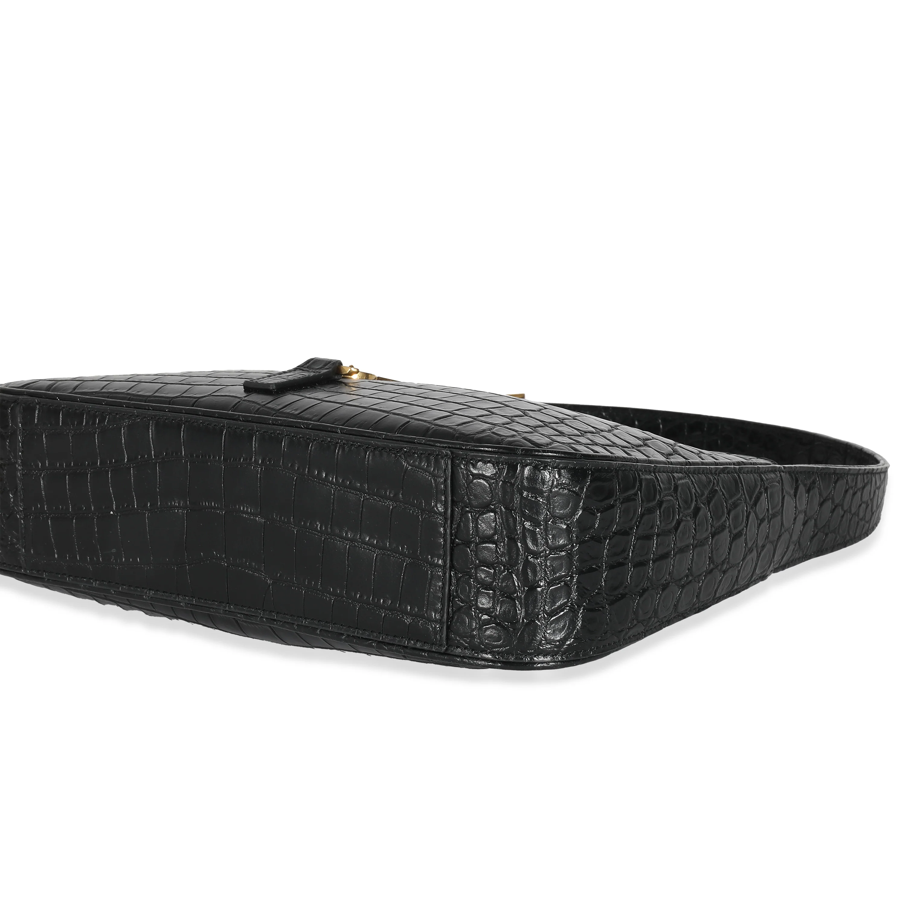 Saint Laurent Black Crocodile Embossed Calfskin Le 5 a 7 Hobo - Image 6