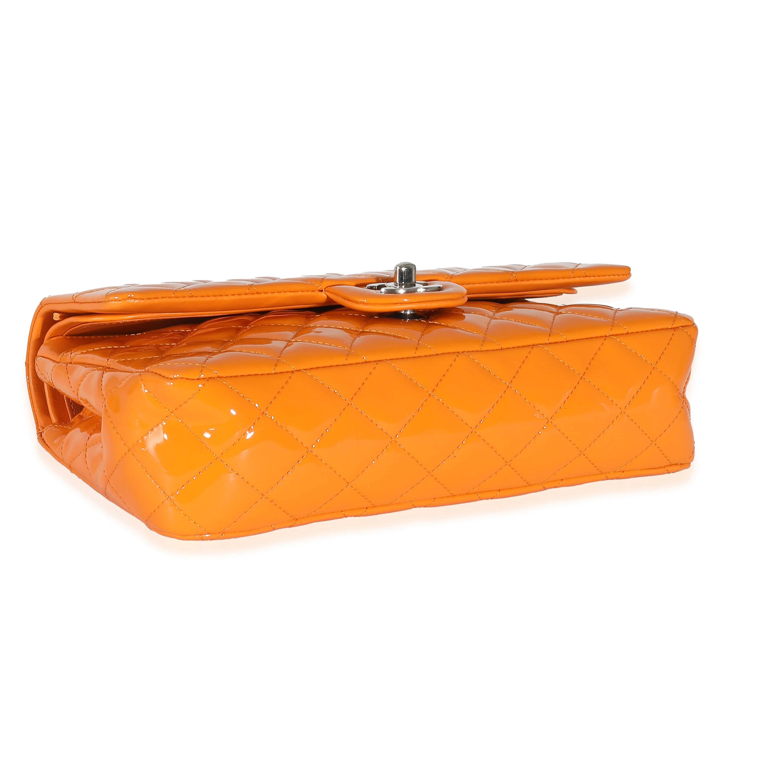Orange Quilted Patent Medium Classic Double Flap Bag - Image 4