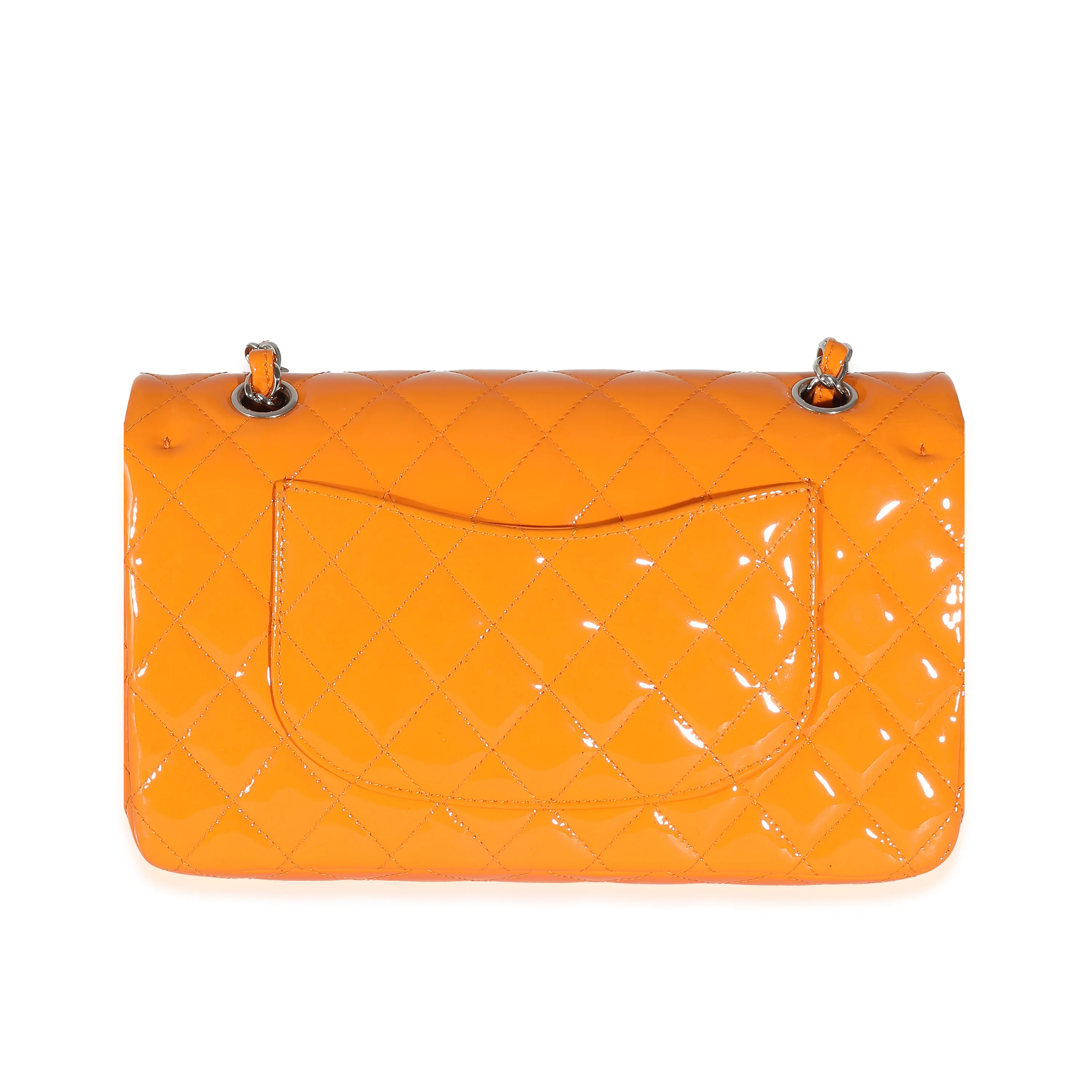 Orange Quilted Patent Medium Classic Double Flap Bag - Image 5