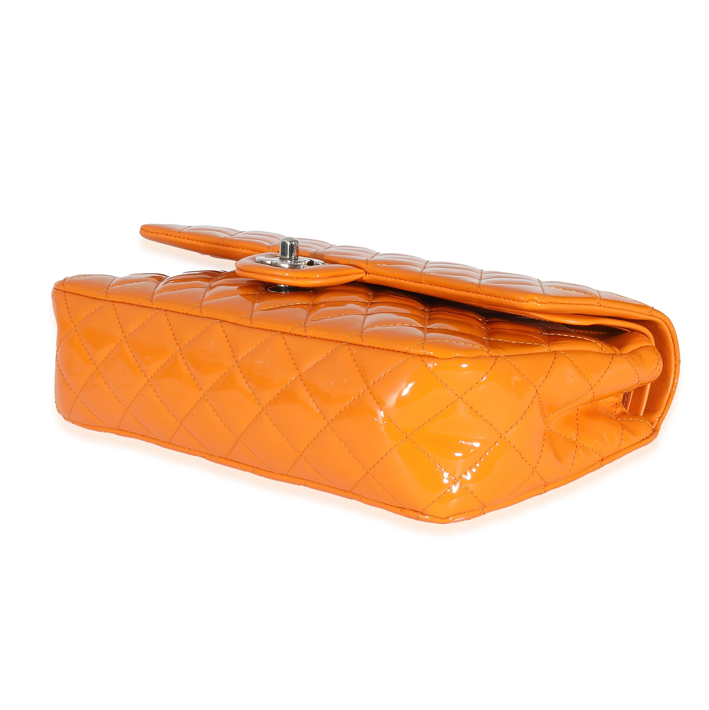 Orange Quilted Patent Medium Classic Double Flap Bag - Image 6