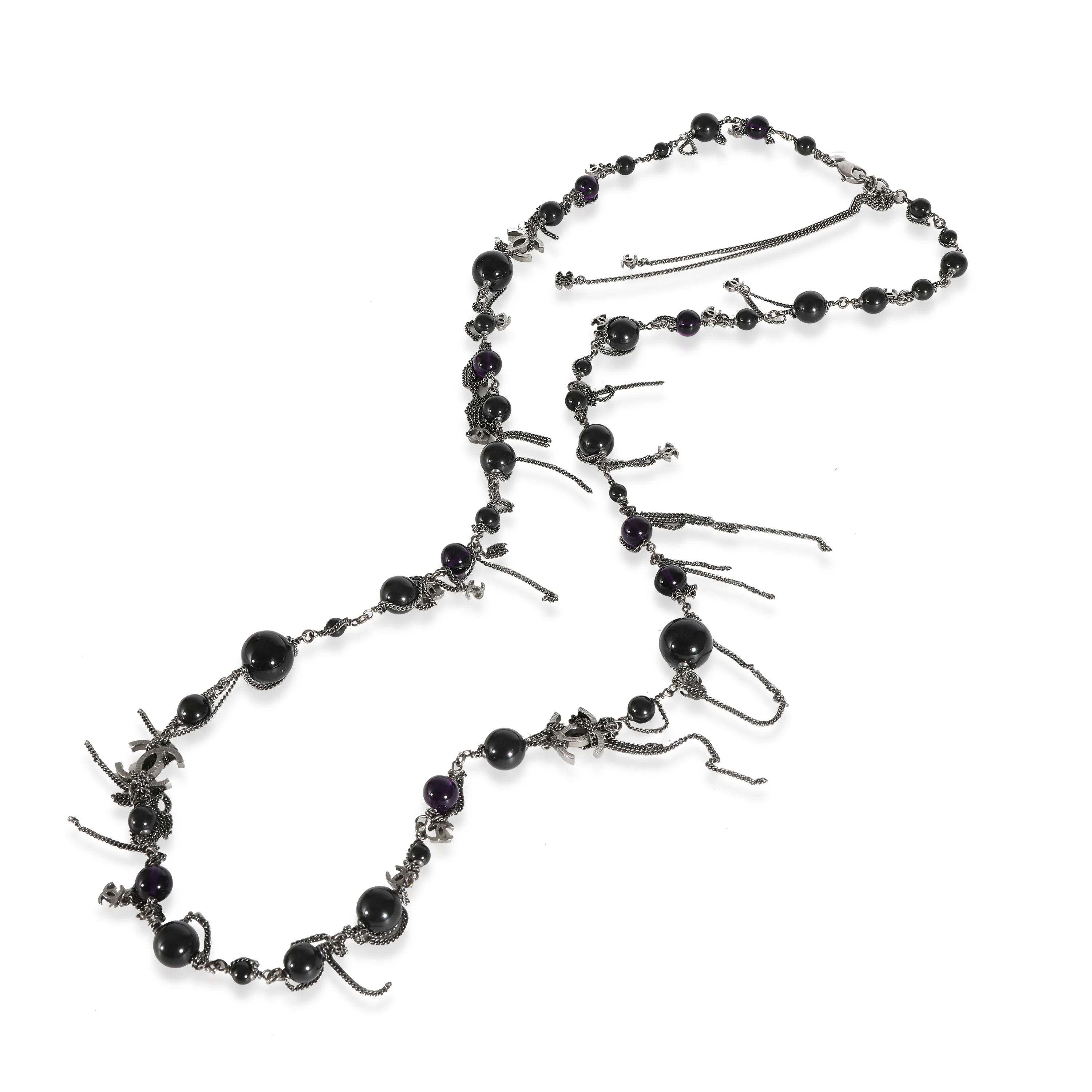 Ruthenium Chanel 2009 CC Black & Purple Bead Long Necklace With CC - Image 2