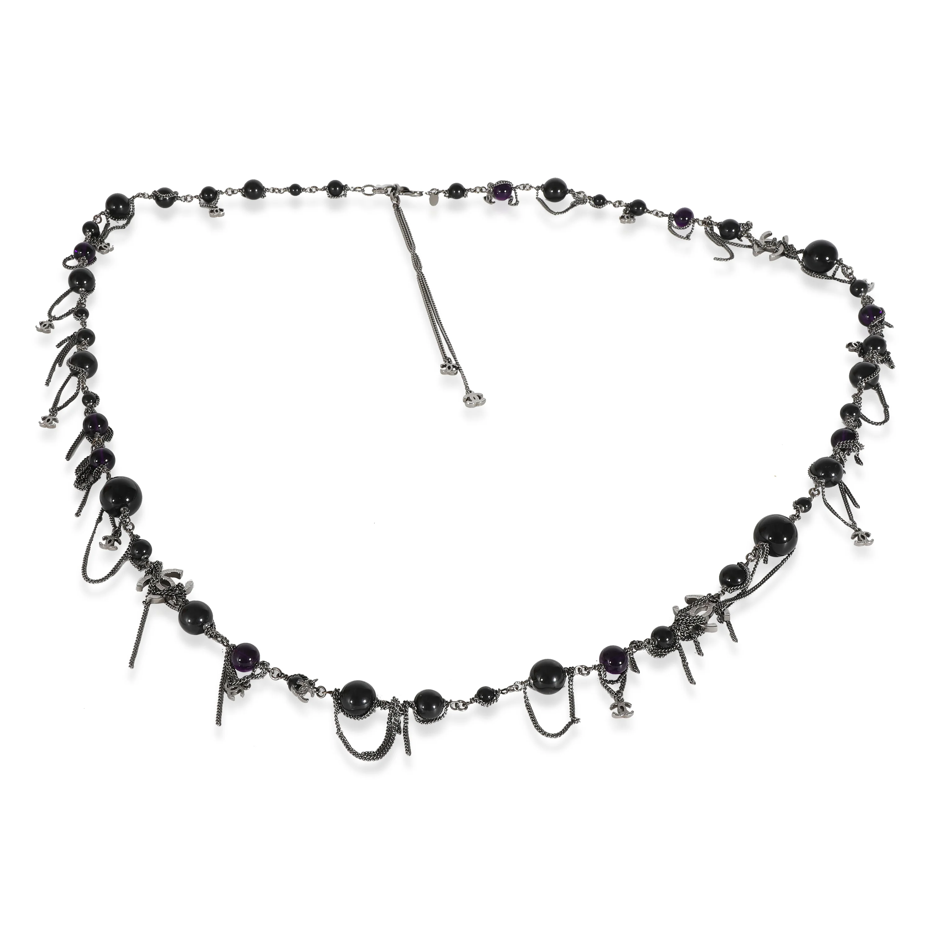 Ruthenium Chanel 2009 CC Black & Purple Bead Long Necklace With CC - Image 4