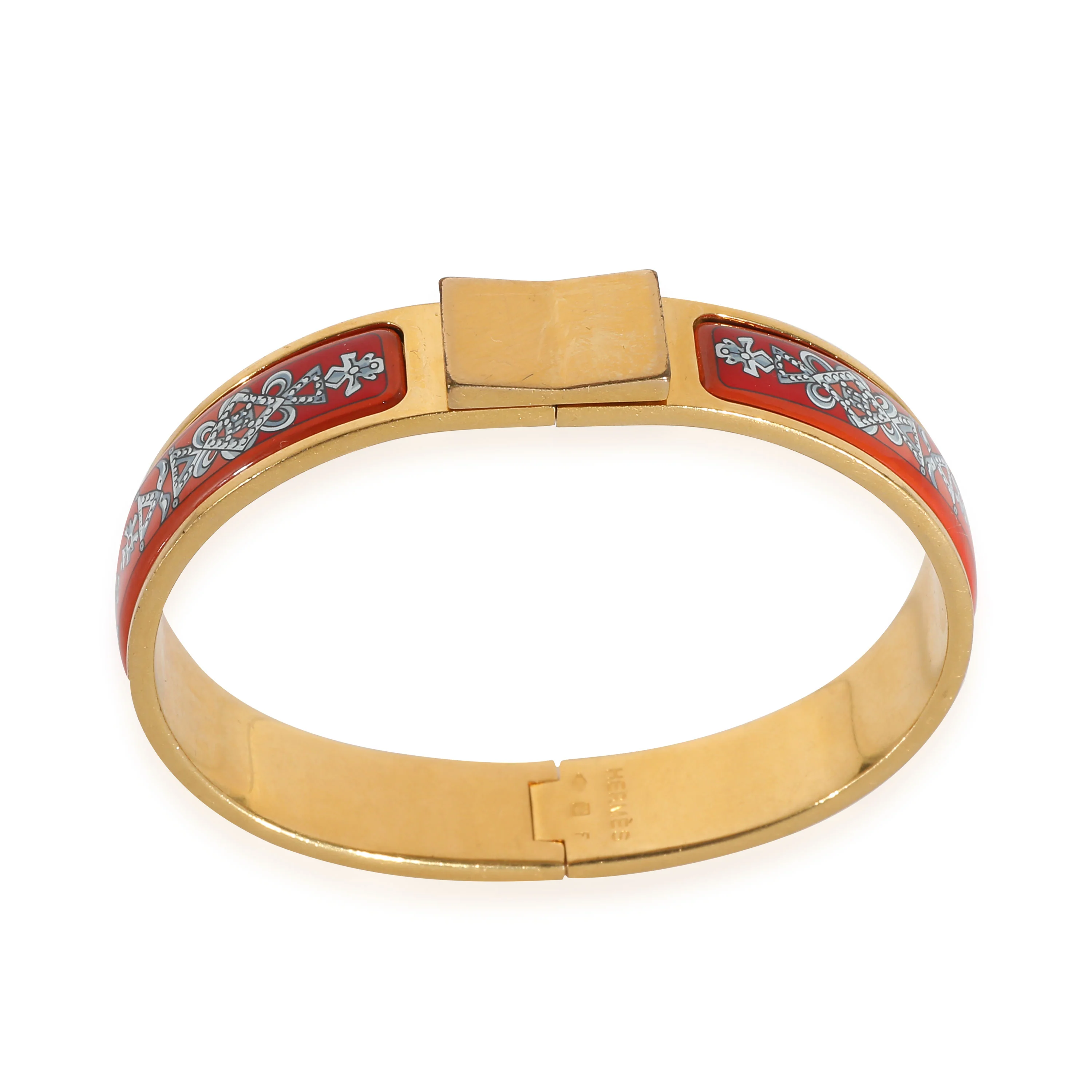Vintage Red Enamel Gold Loquet Narrow Bracelet - Image 3