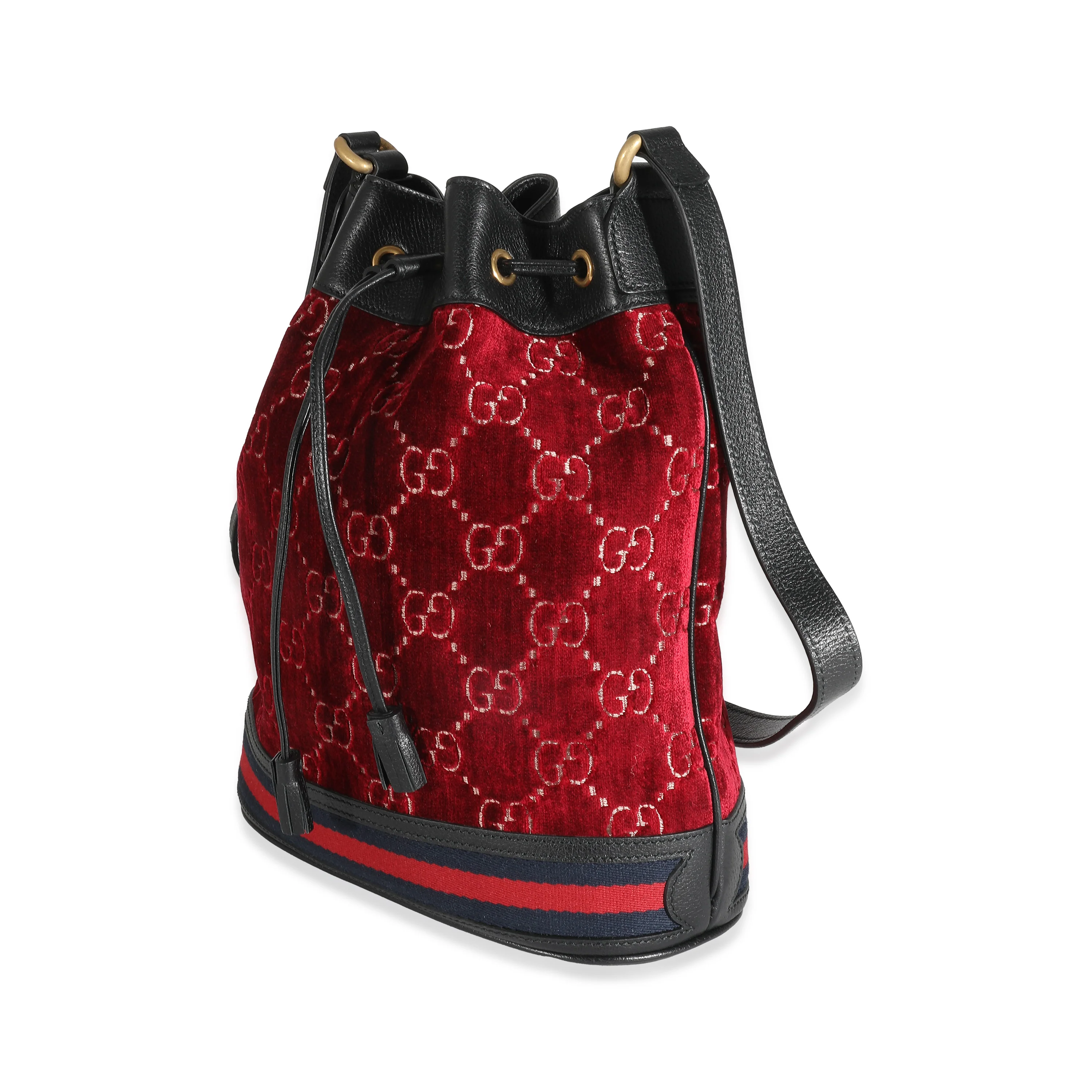 Gucci Red GG Velvet Web Medium Ophidia Bucket Bag - Image 2