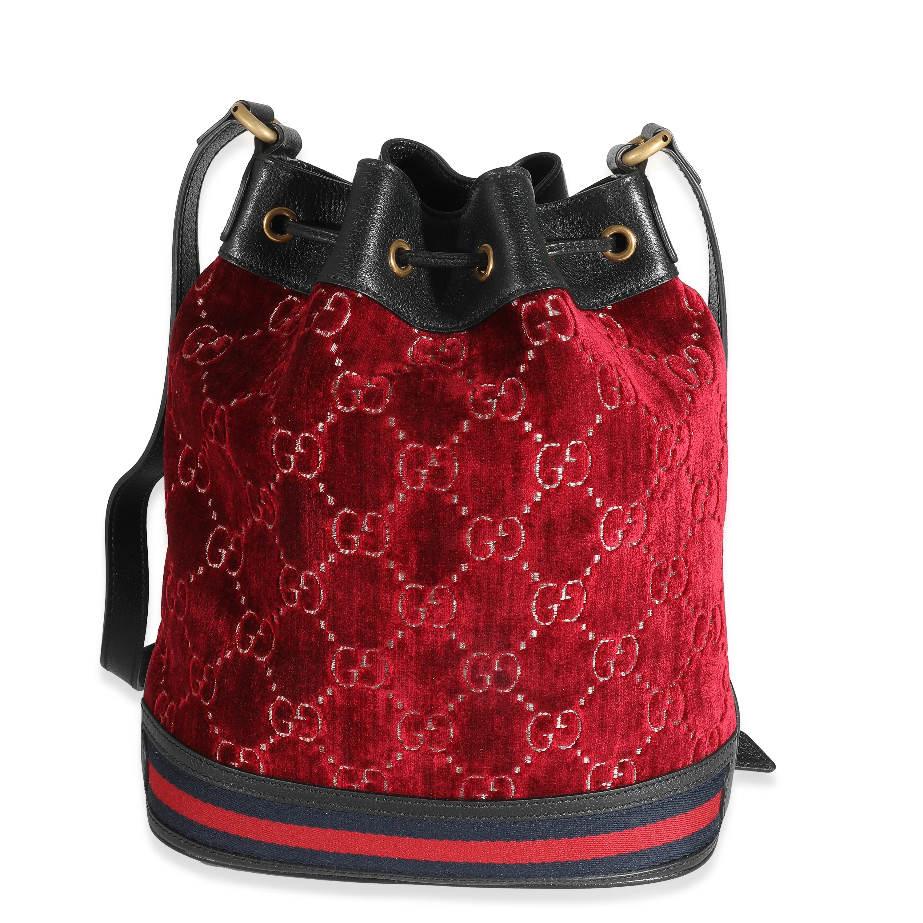 Gucci Red GG Velvet Web Medium Ophidia Bucket Bag - Image 3