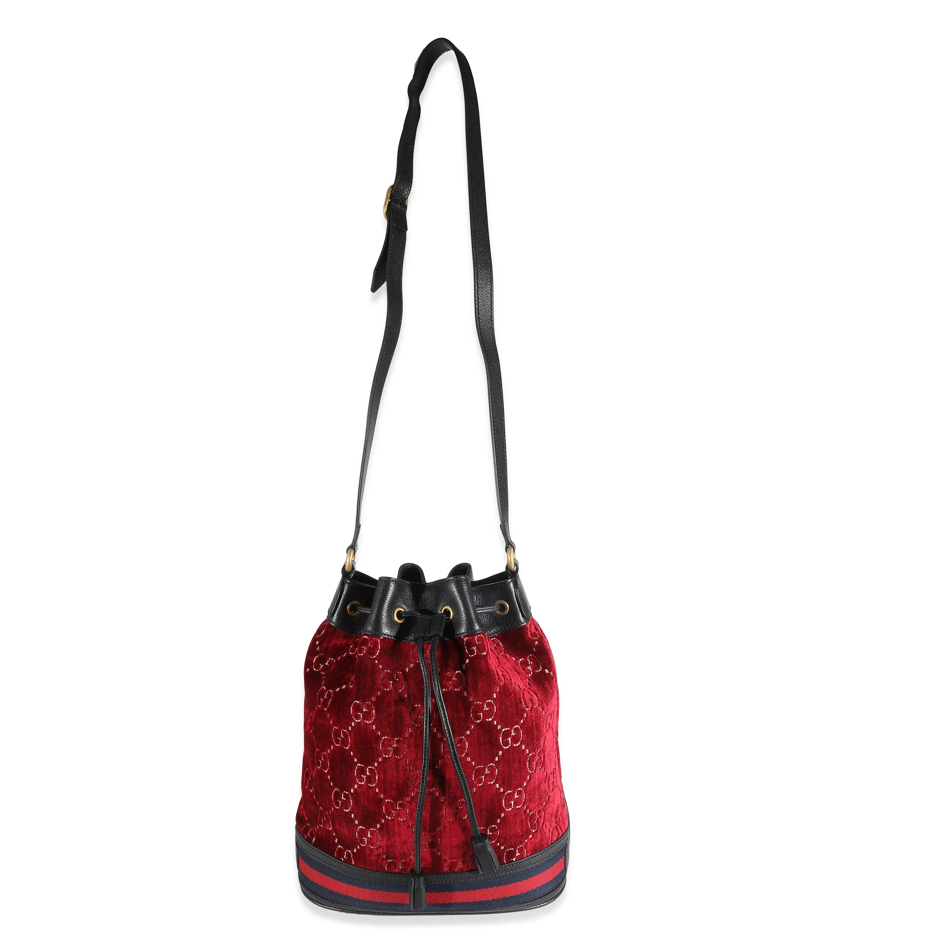 Gucci Red GG Velvet Web Medium Ophidia Bucket Bag - Image 4