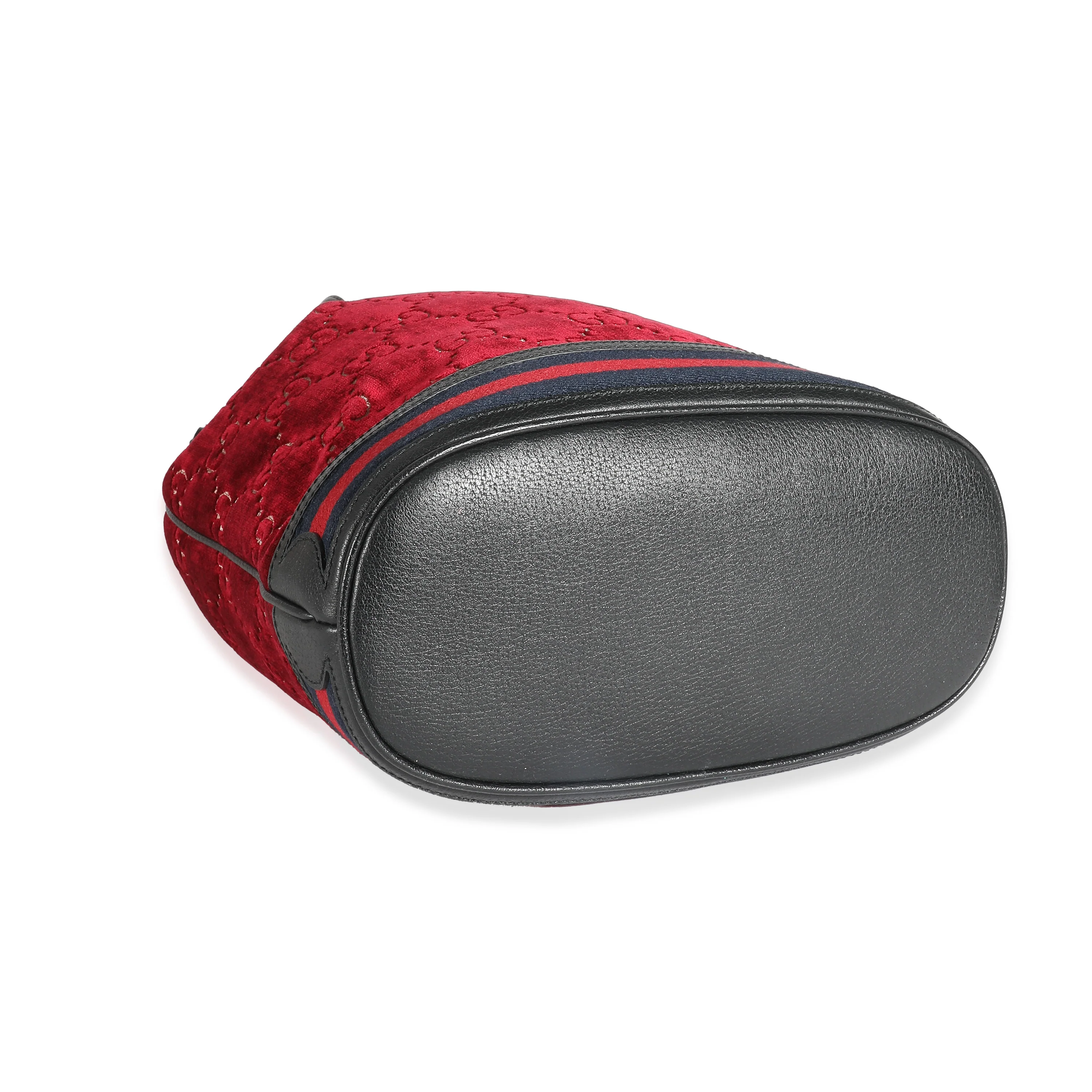 Gucci Red GG Velvet Web Medium Ophidia Bucket Bag - Image 6