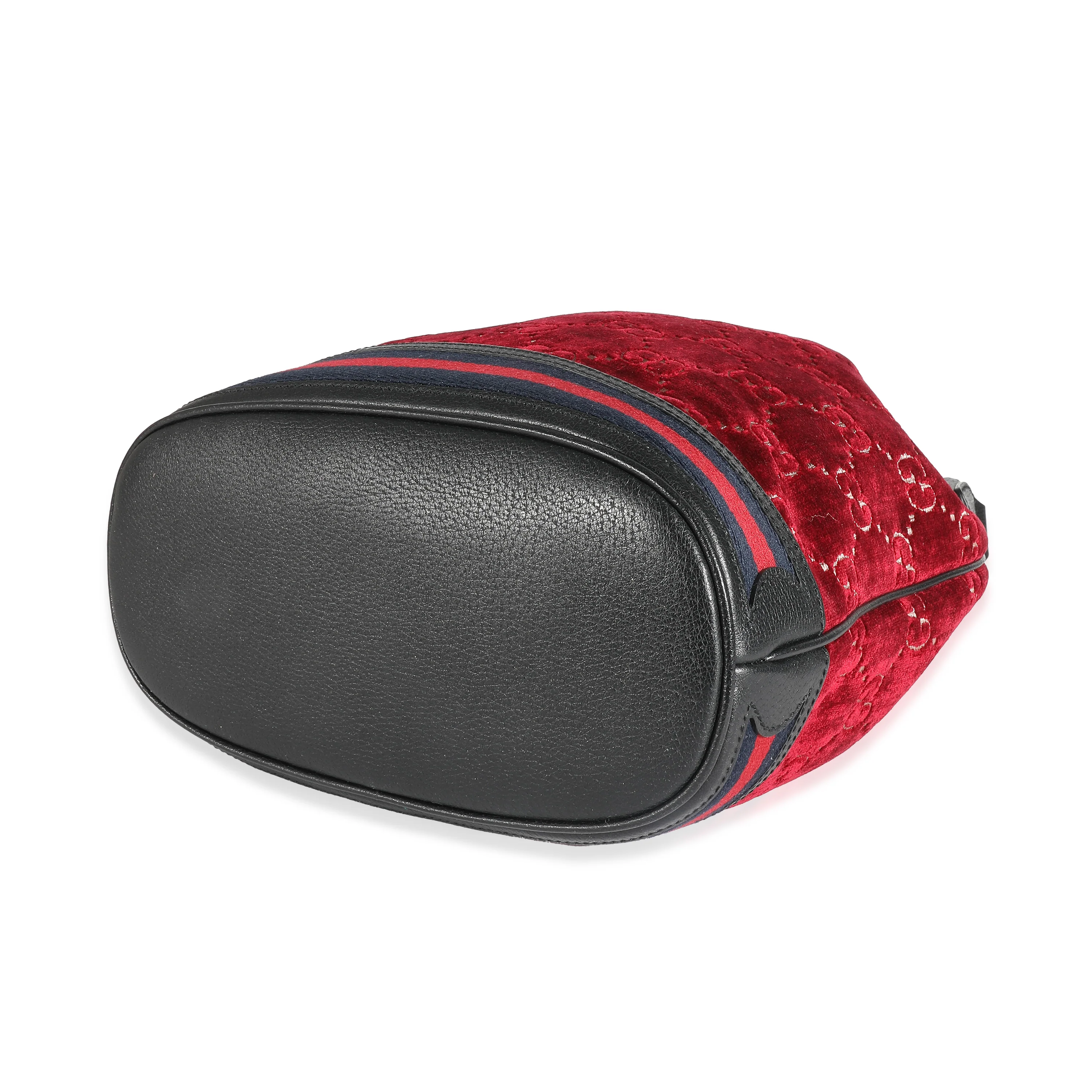 Gucci Red GG Velvet Web Medium Ophidia Bucket Bag - Image 7
