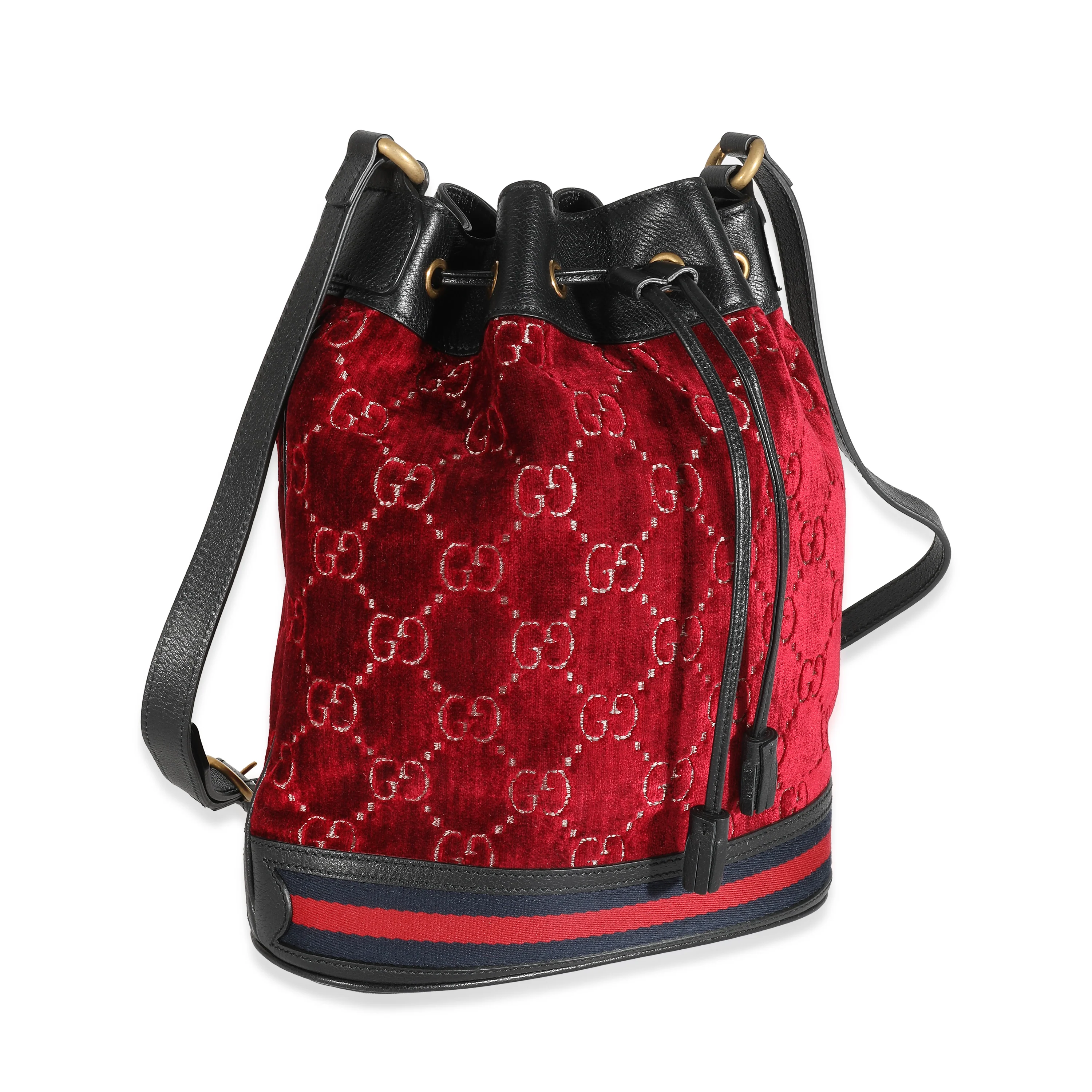 Gucci Red GG Velvet Web Medium Ophidia Bucket Bag - Image 8