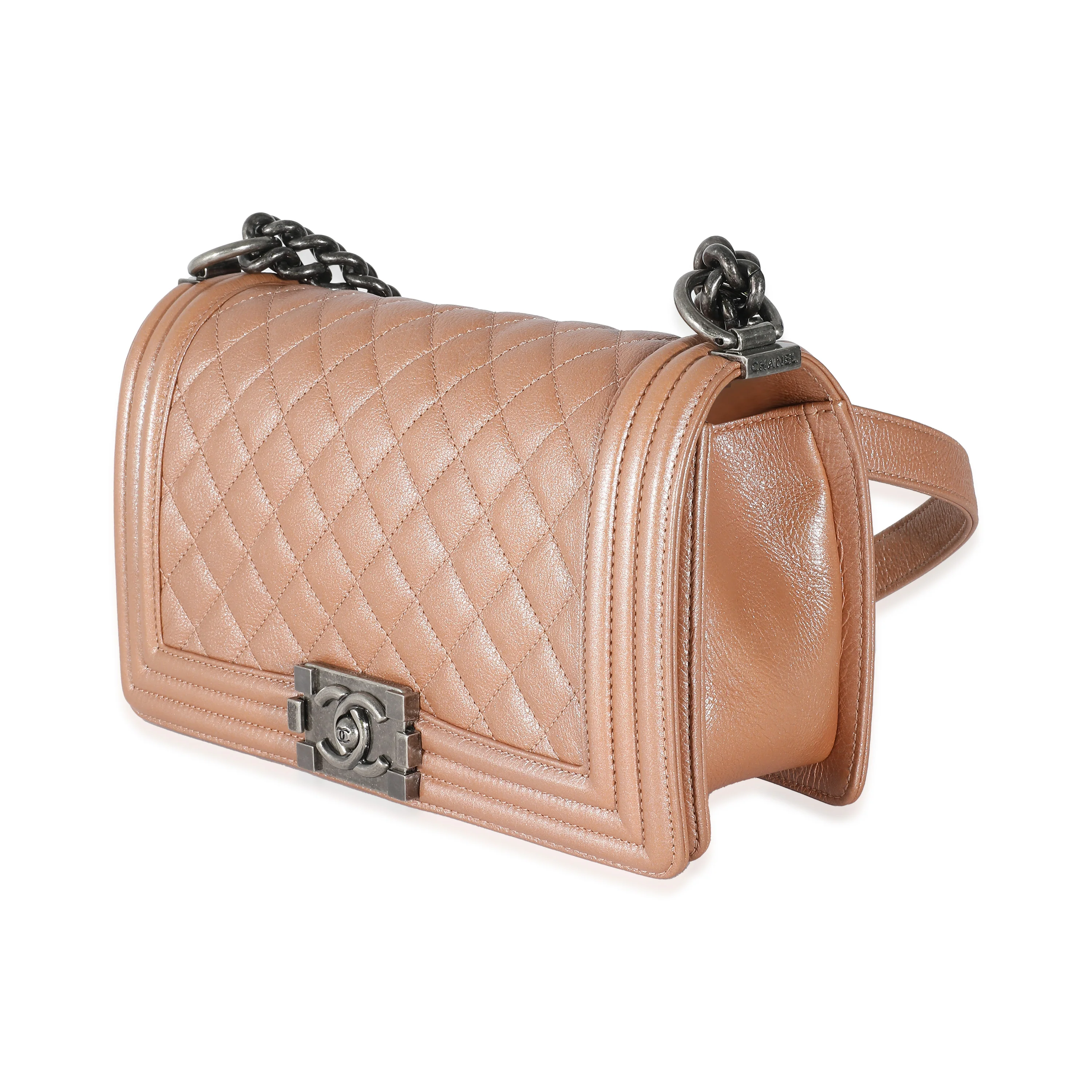 Chanel Iridescent Quilted Calfskin Beige Old Medium Boy Bag - Image 2