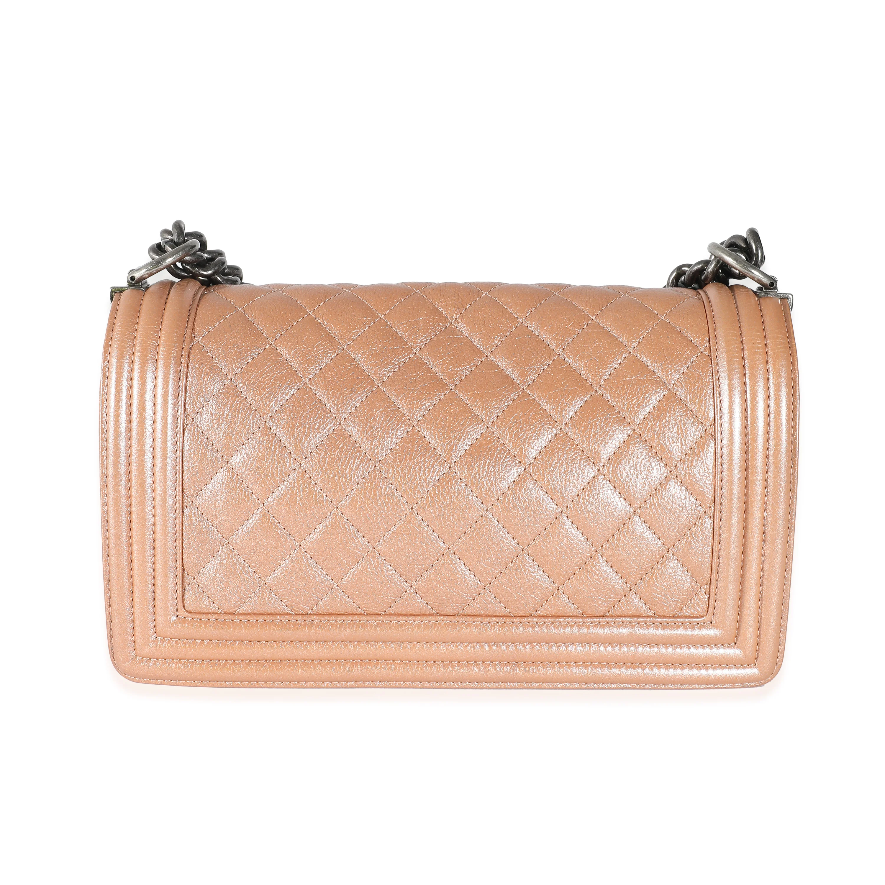 Chanel Iridescent Quilted Calfskin Beige Old Medium Boy Bag - Image 3