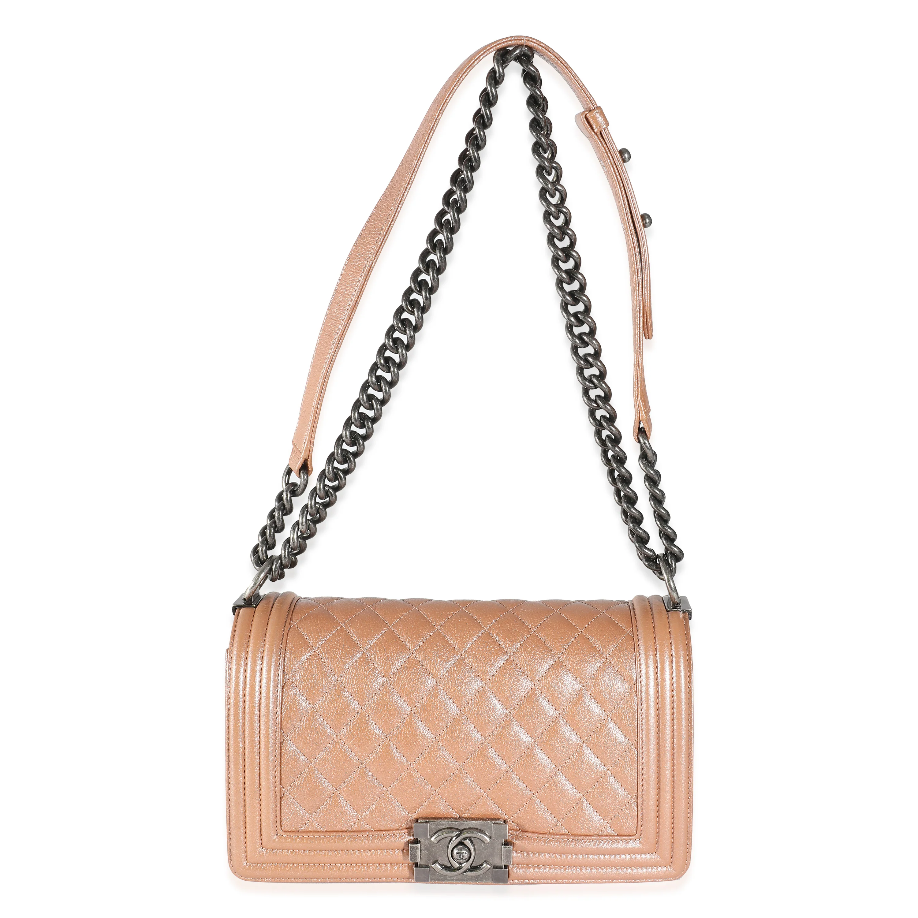 Chanel Iridescent Quilted Calfskin Beige Old Medium Boy Bag - Image 4