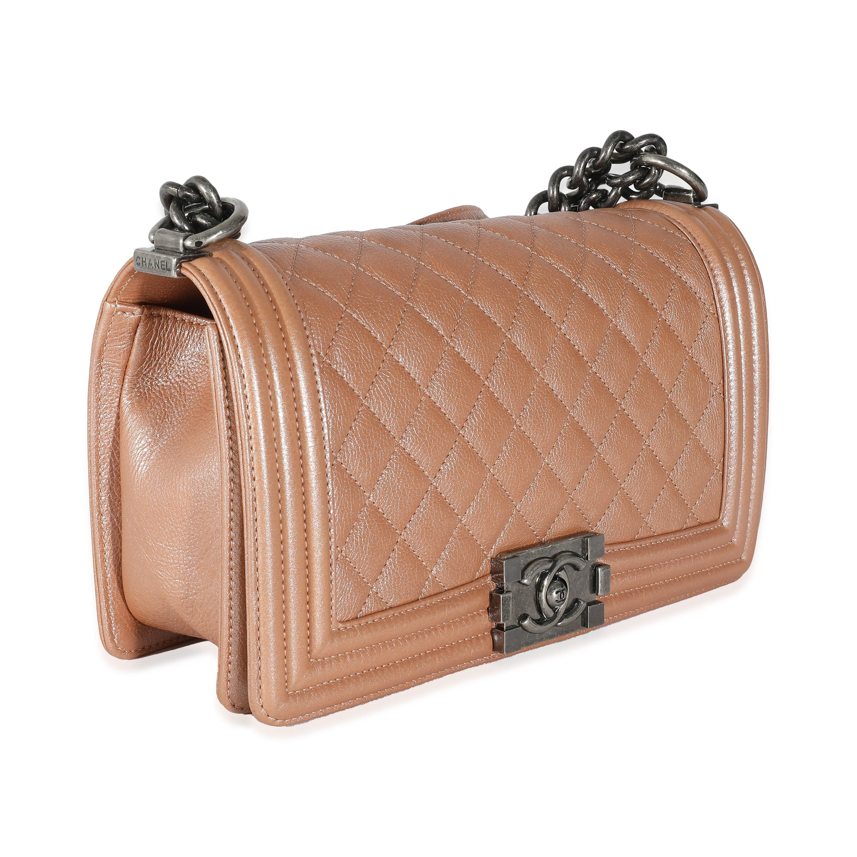 Chanel Iridescent Quilted Calfskin Beige Old Medium Boy Bag - Image 8