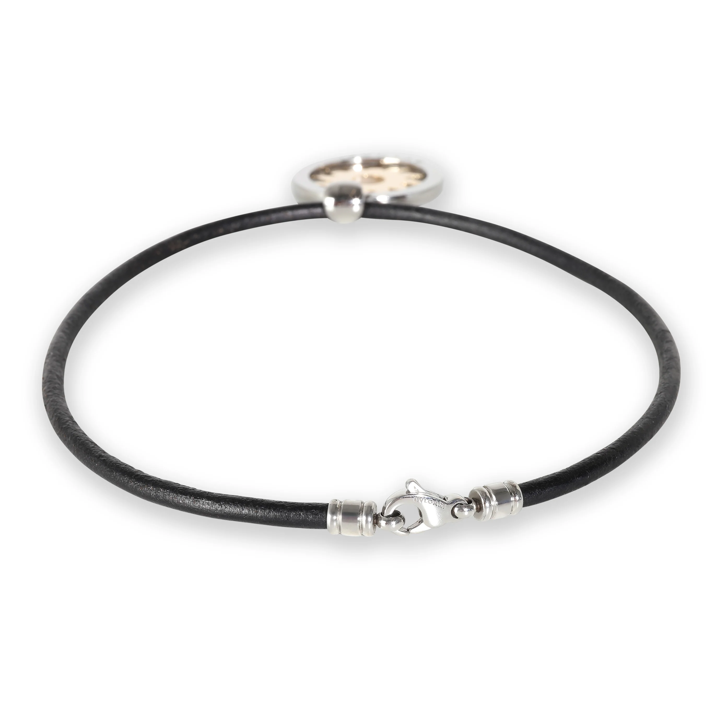 Tondo Pendant on Leather Cord in 18k Yellow Gold/Steel - Image 2