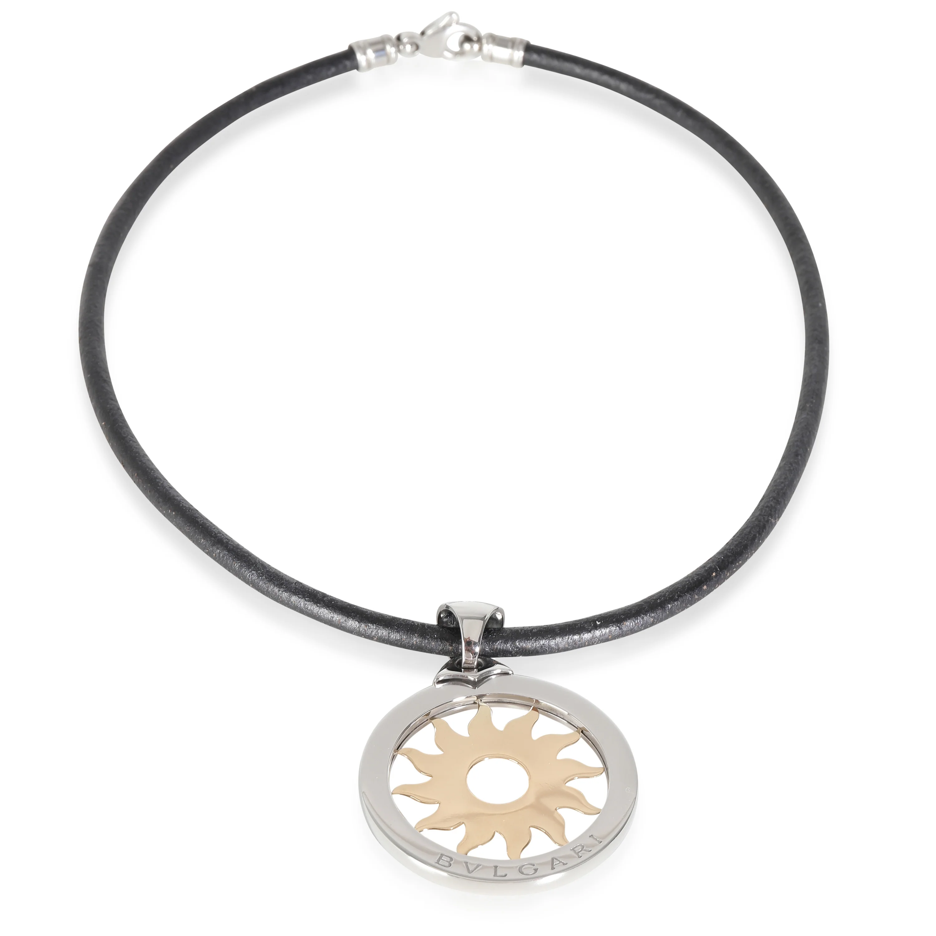 Tondo Pendant on Leather Cord in 18k Yellow Gold/Steel - Image 3