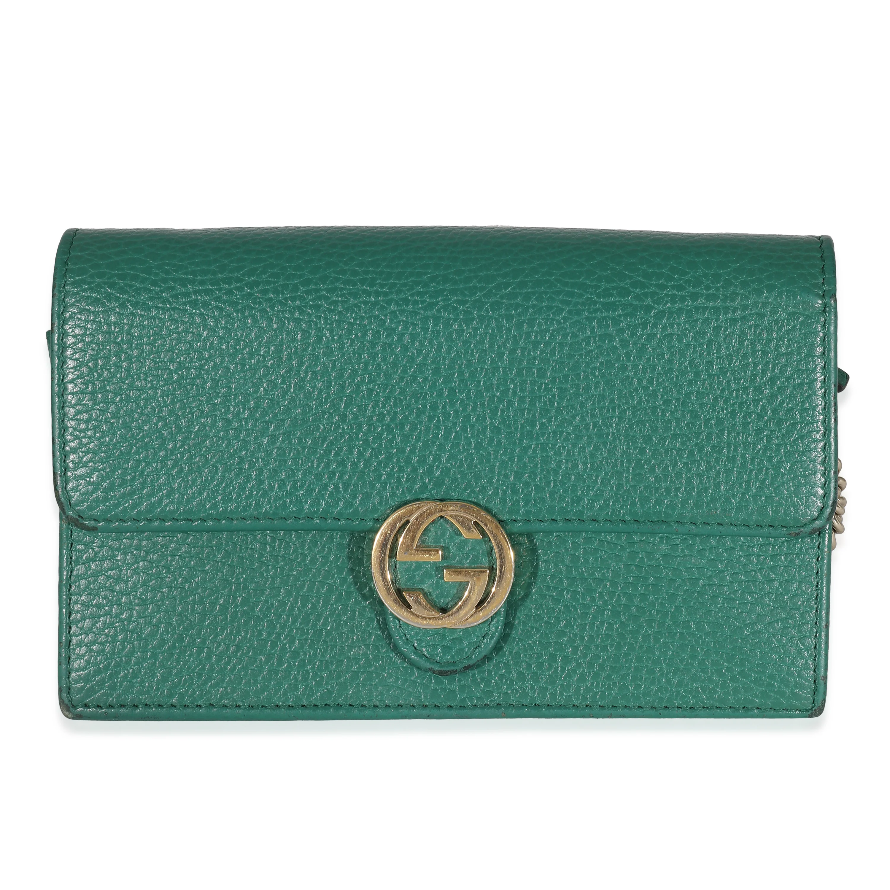 Green Dollar Calfskin Interlocking G Chain Wallet