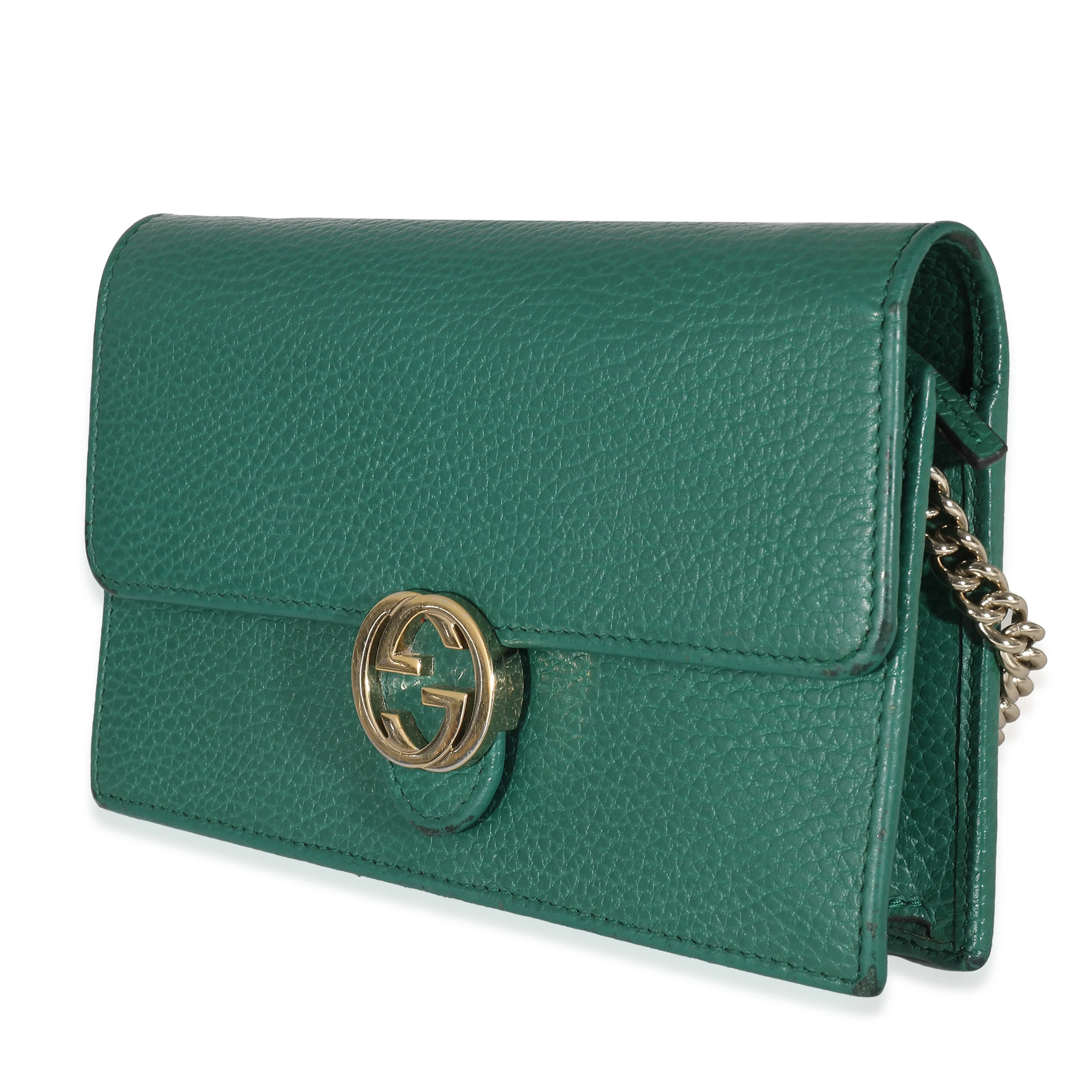 Green Dollar Calfskin Interlocking G Chain Wallet - Image 2