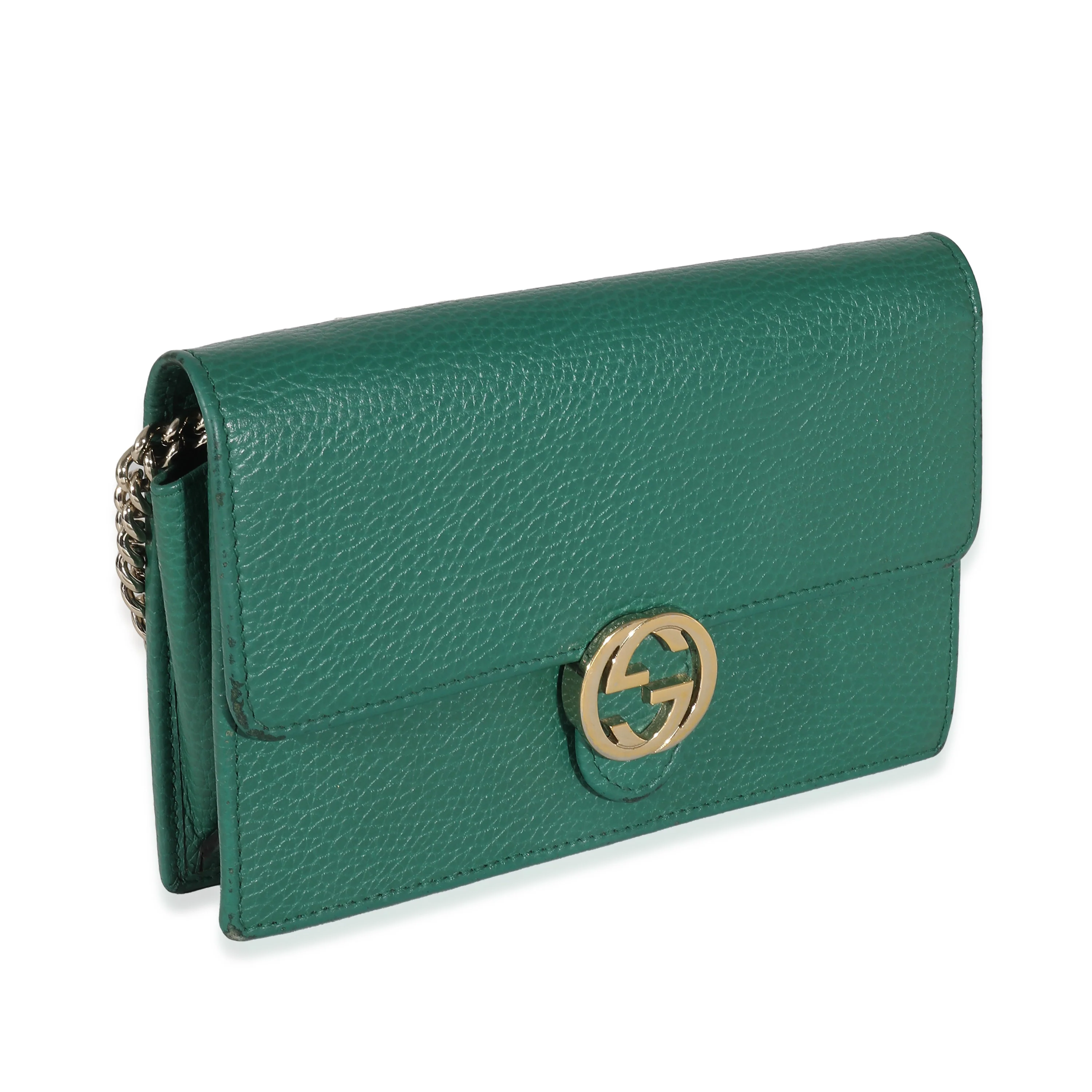 Green Dollar Calfskin Interlocking G Chain Wallet - Image 3