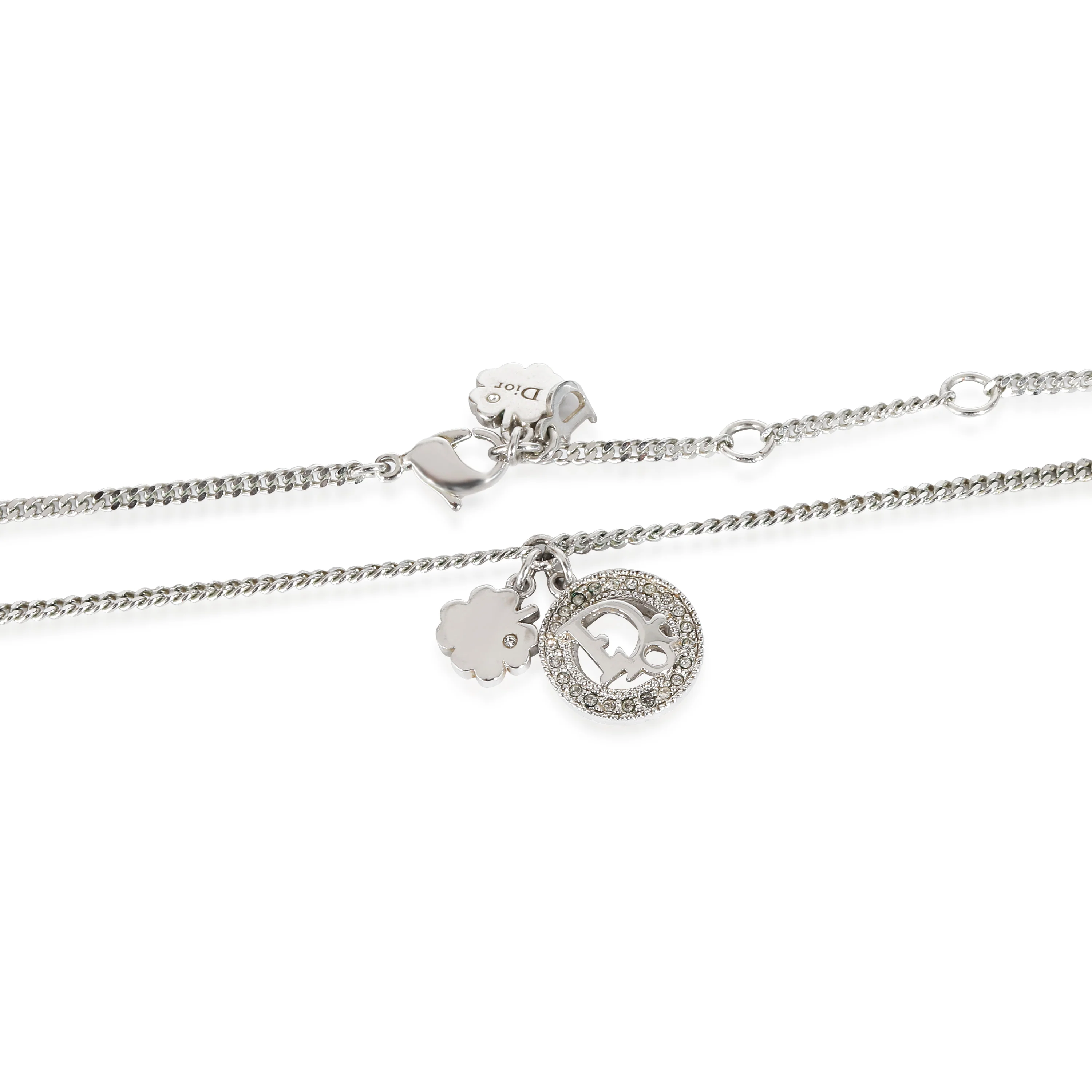 Dior Strass Logo Clover Silver Tone Pendant - Image 3