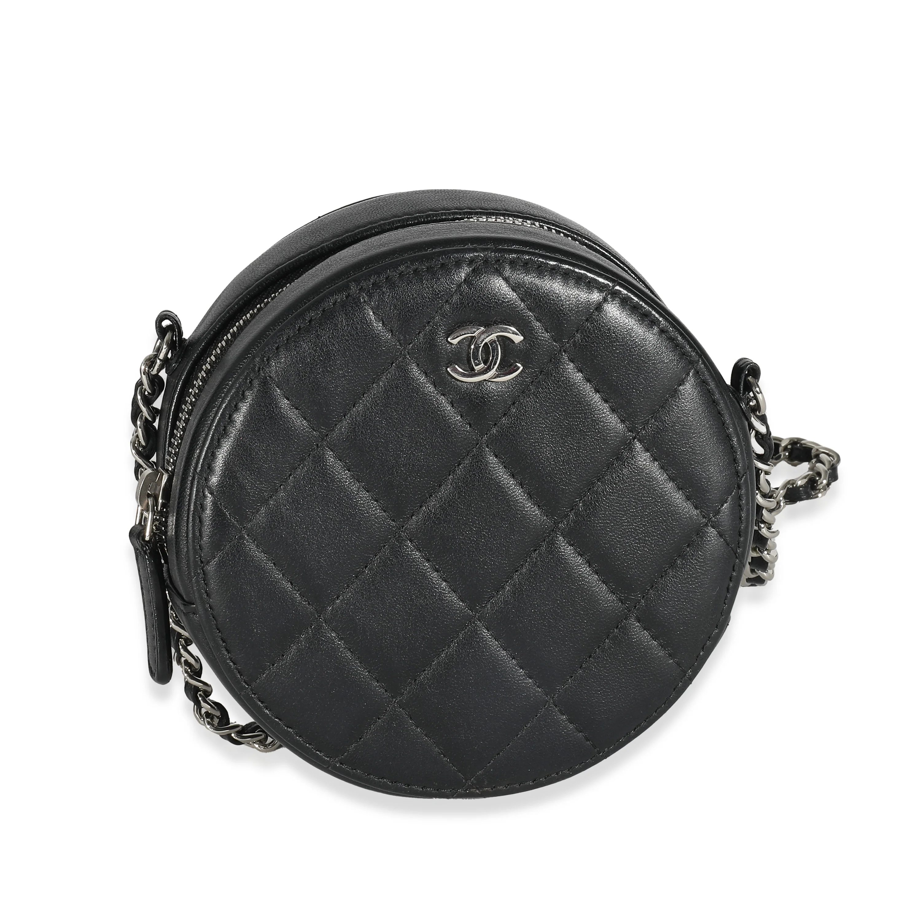 ChanelĀ Black Quilted Lambskin Round Clutch On Chain