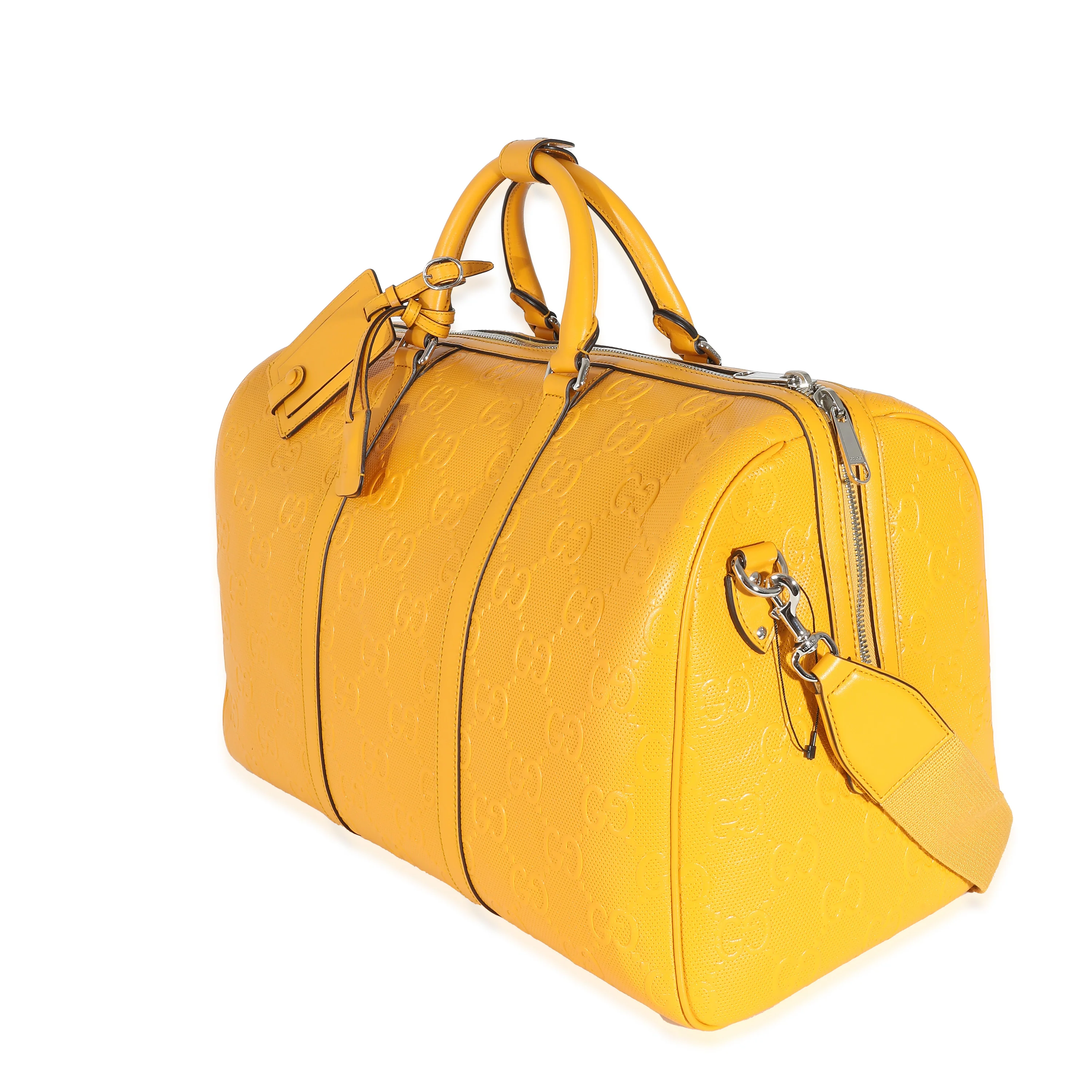 Yellow Embossed Perforated Calfskin GG Convertible Duffle - Image 2