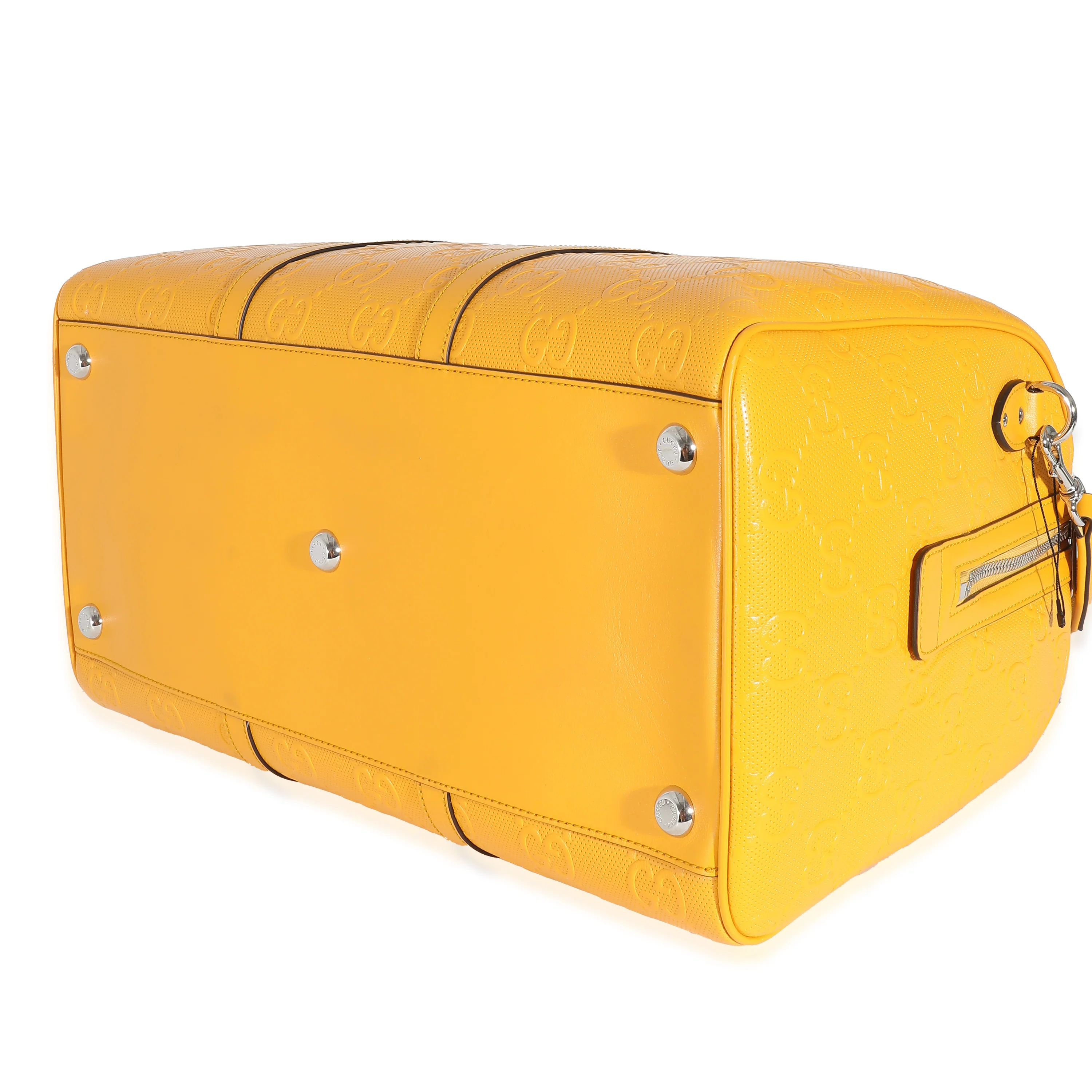 Yellow Embossed Perforated Calfskin GG Convertible Duffle - Image 3