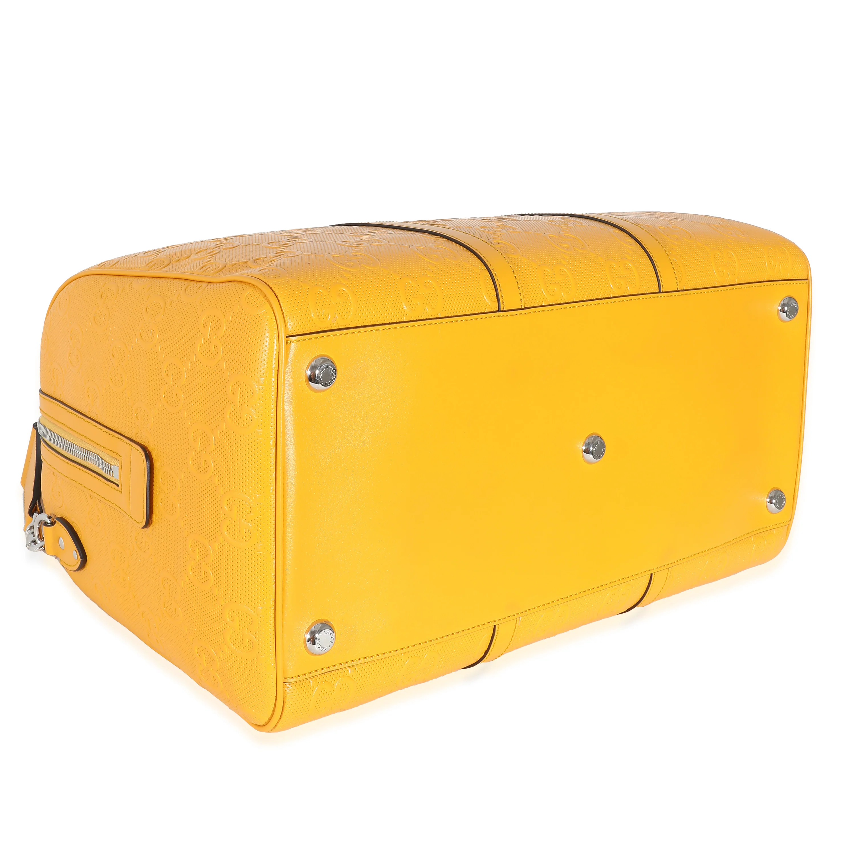 Yellow Embossed Perforated Calfskin GG Convertible Duffle - Image 4