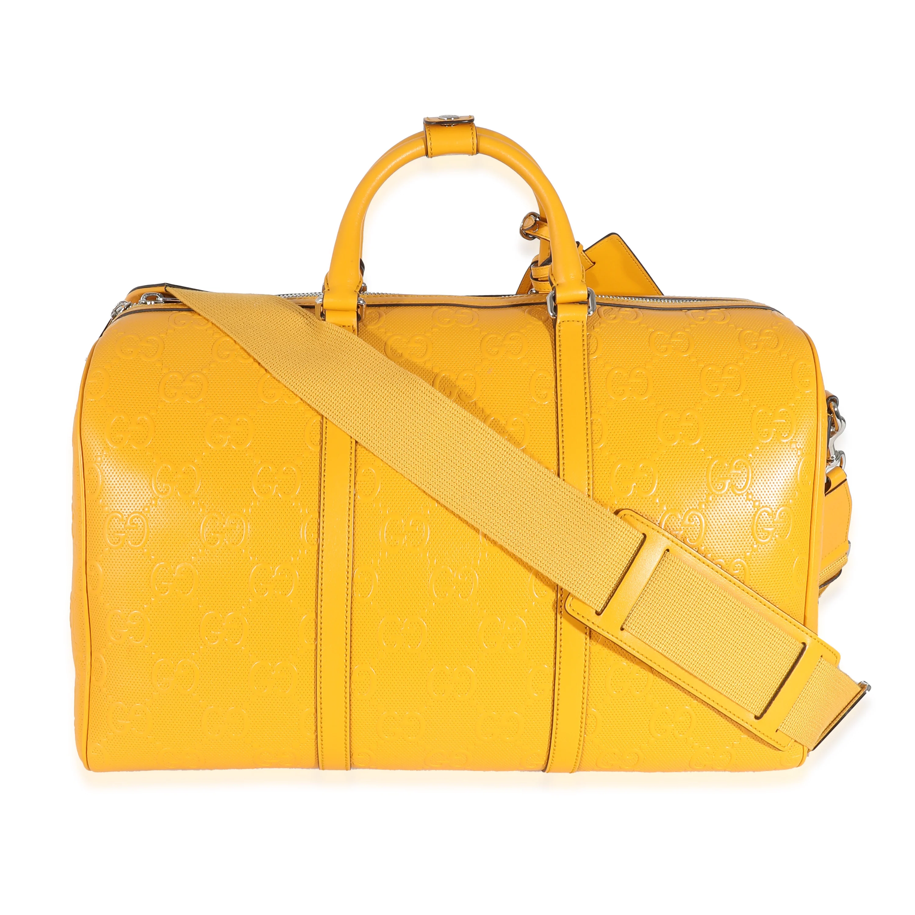 Yellow Embossed Perforated Calfskin GG Convertible Duffle - Image 5