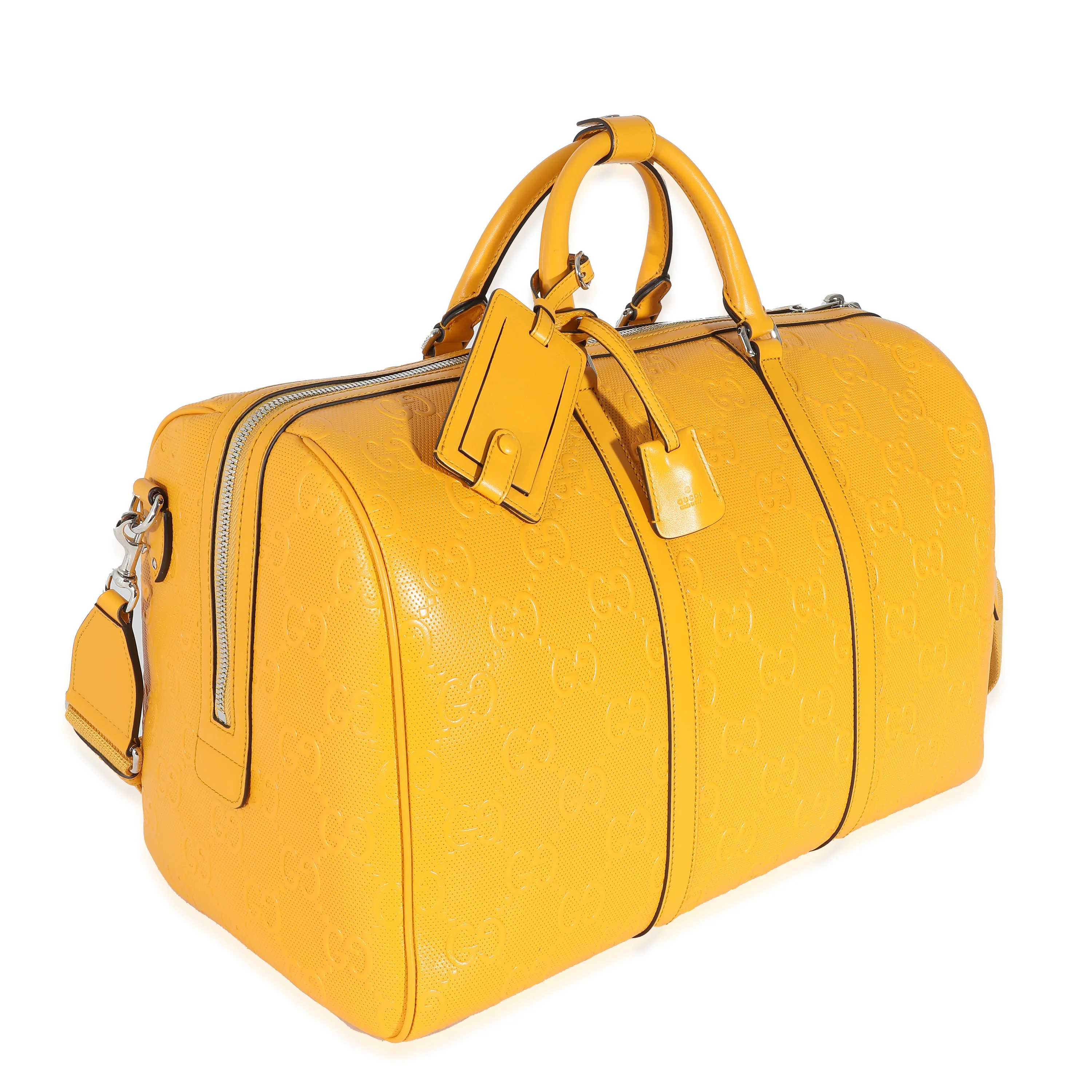 Yellow Embossed Perforated Calfskin GG Convertible Duffle - Image 6