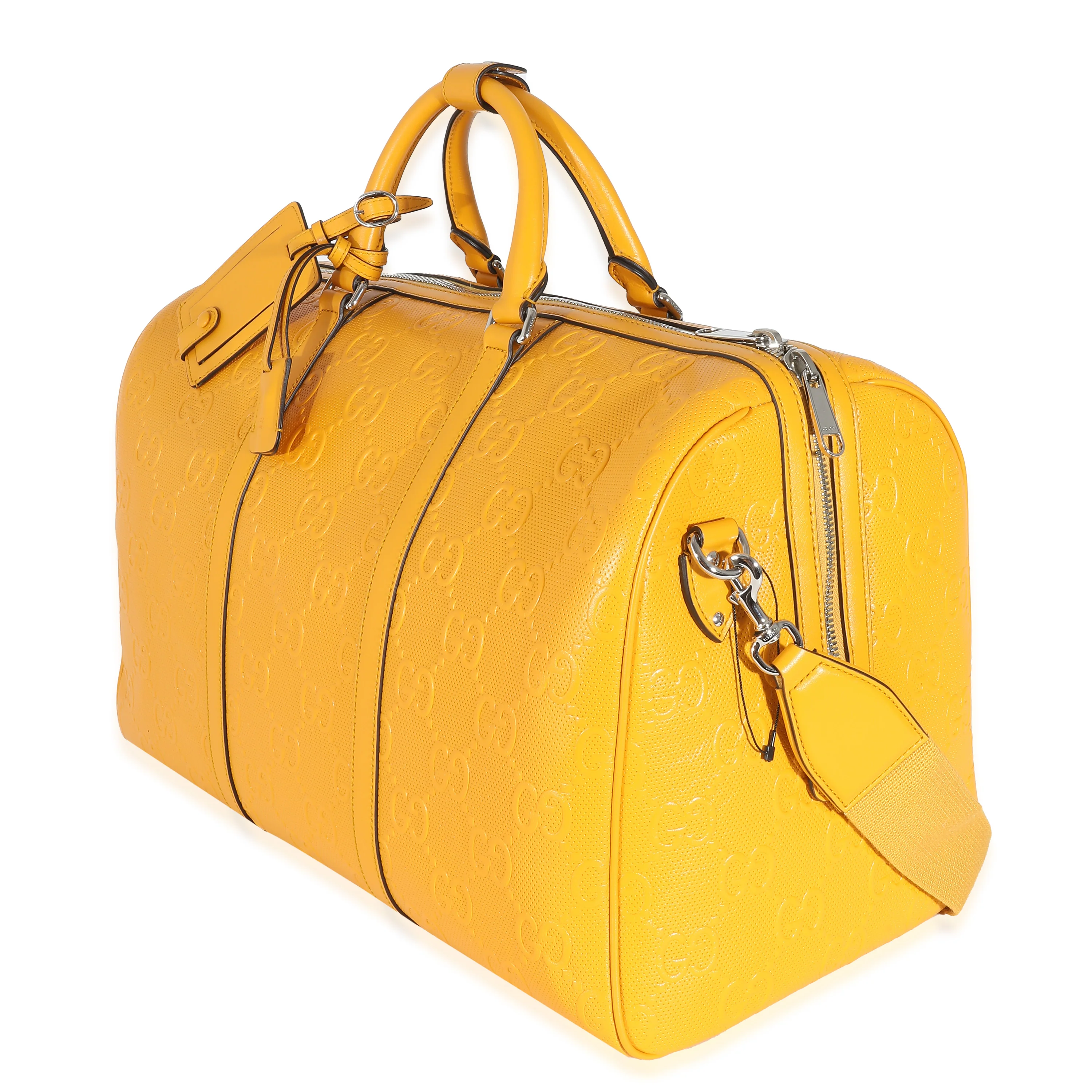 Yellow Embossed Perforated Calfskin GG Convertible Duffle - Image 8