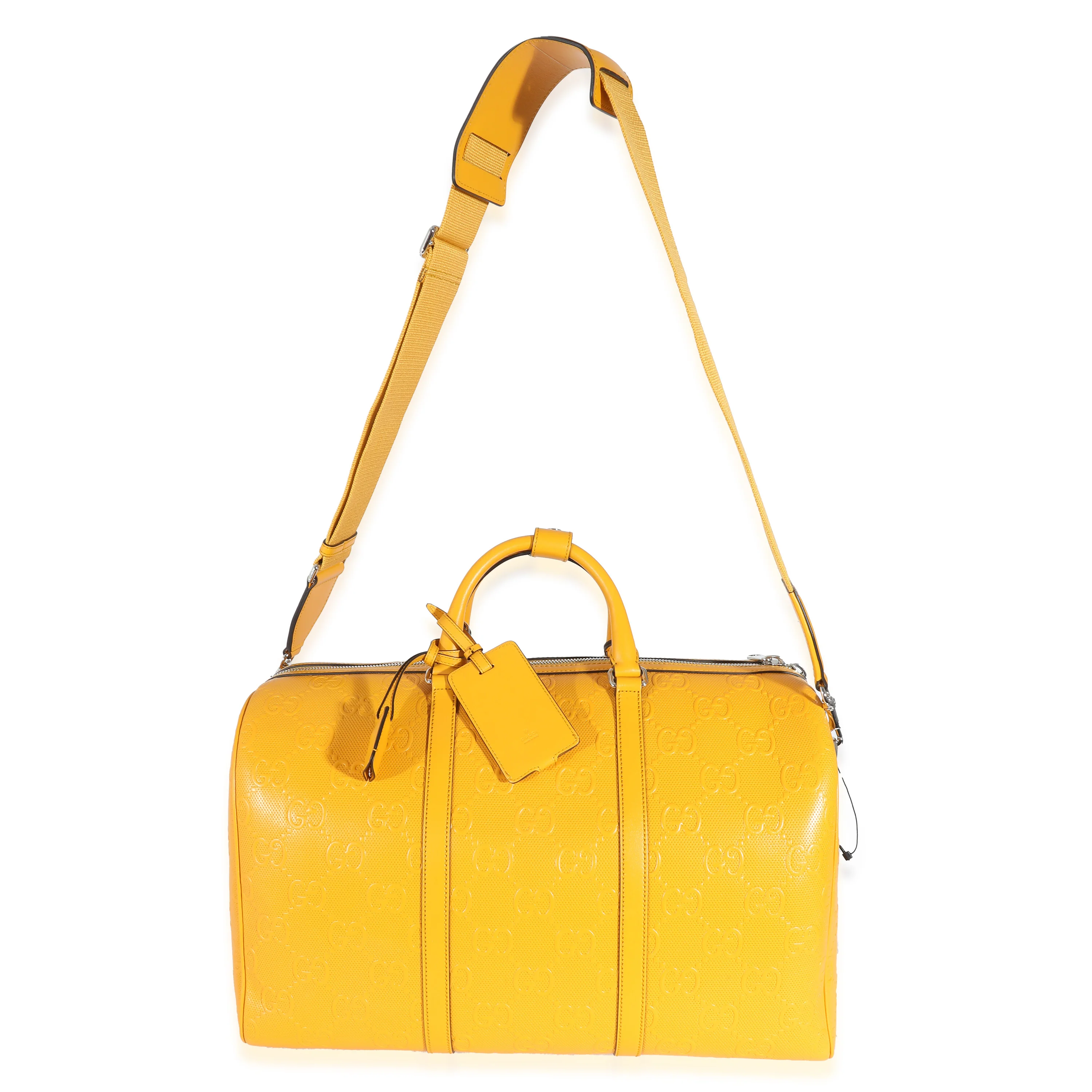 Yellow Embossed Perforated Calfskin GG Convertible Duffle - Image 9