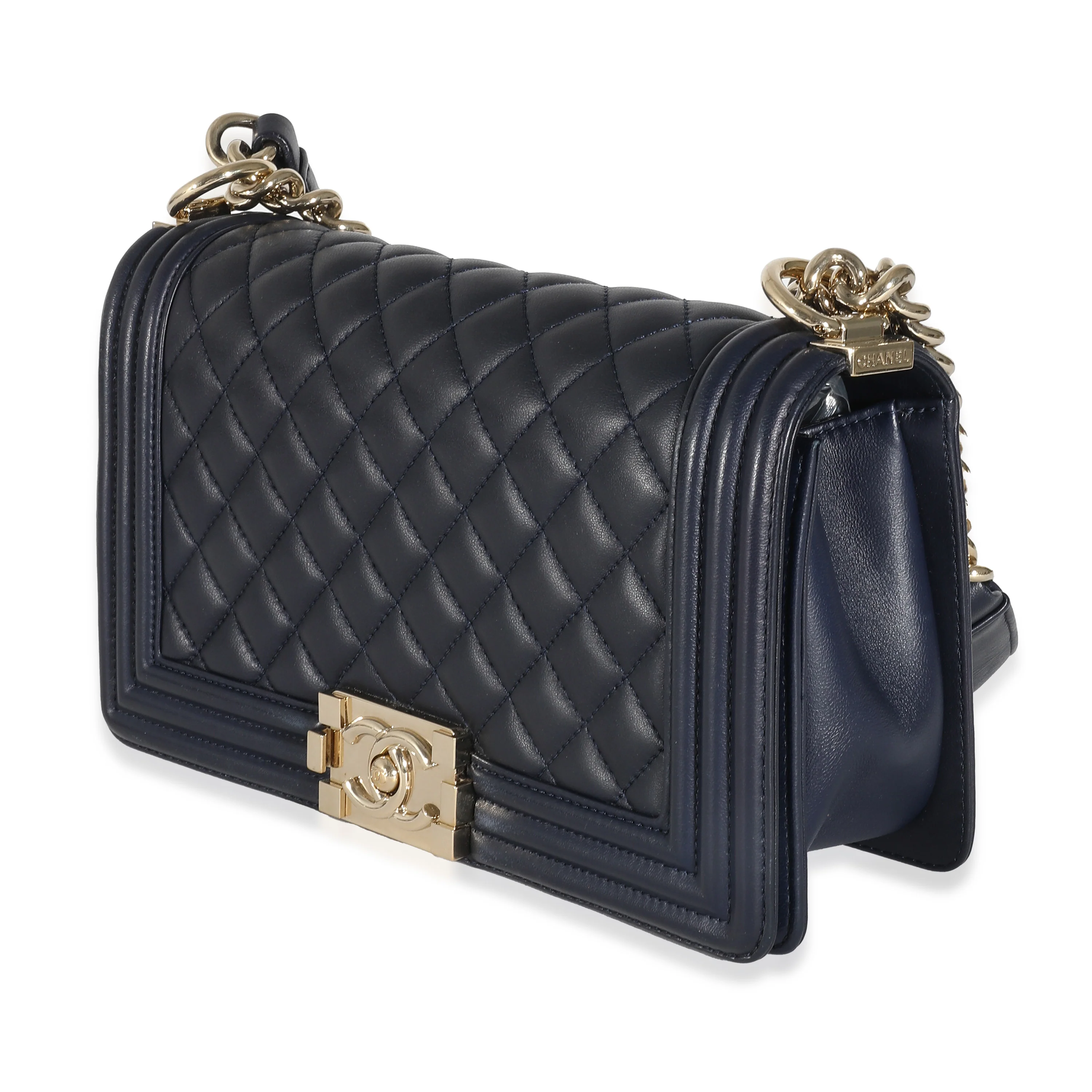 Chanel Navy Quilted Lambskin Medium Boy Bag - Image 2