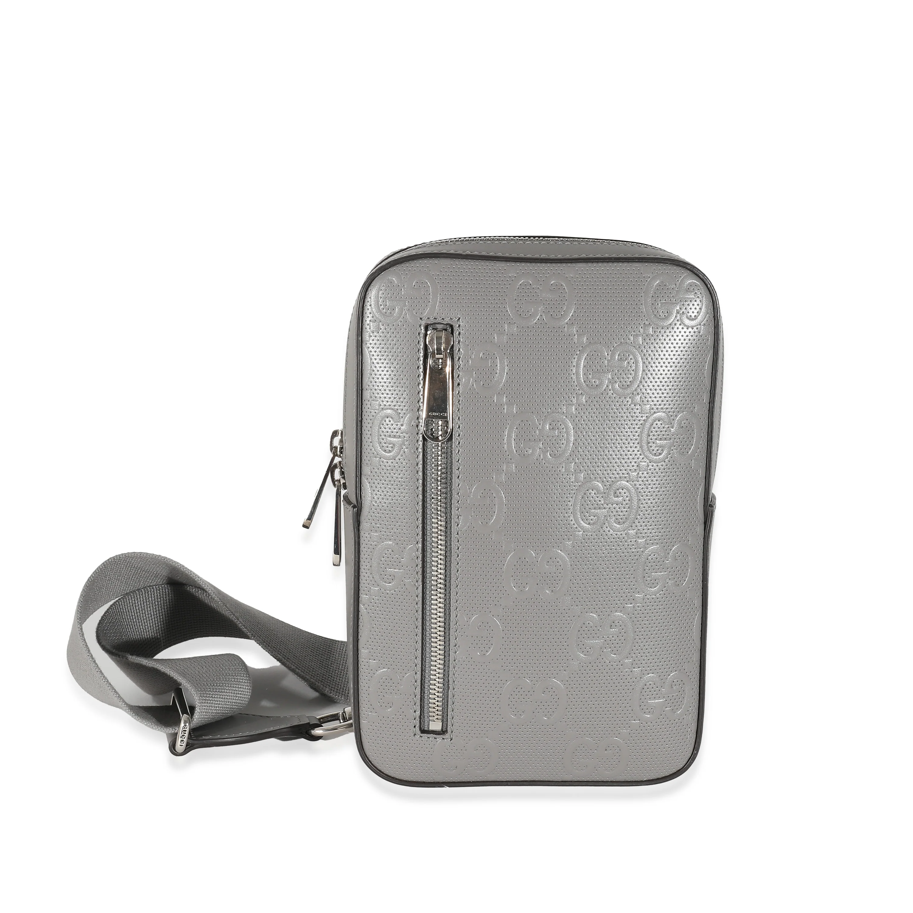 Gucci Grey GG Embossed Leather Sling Bag - Image 3
