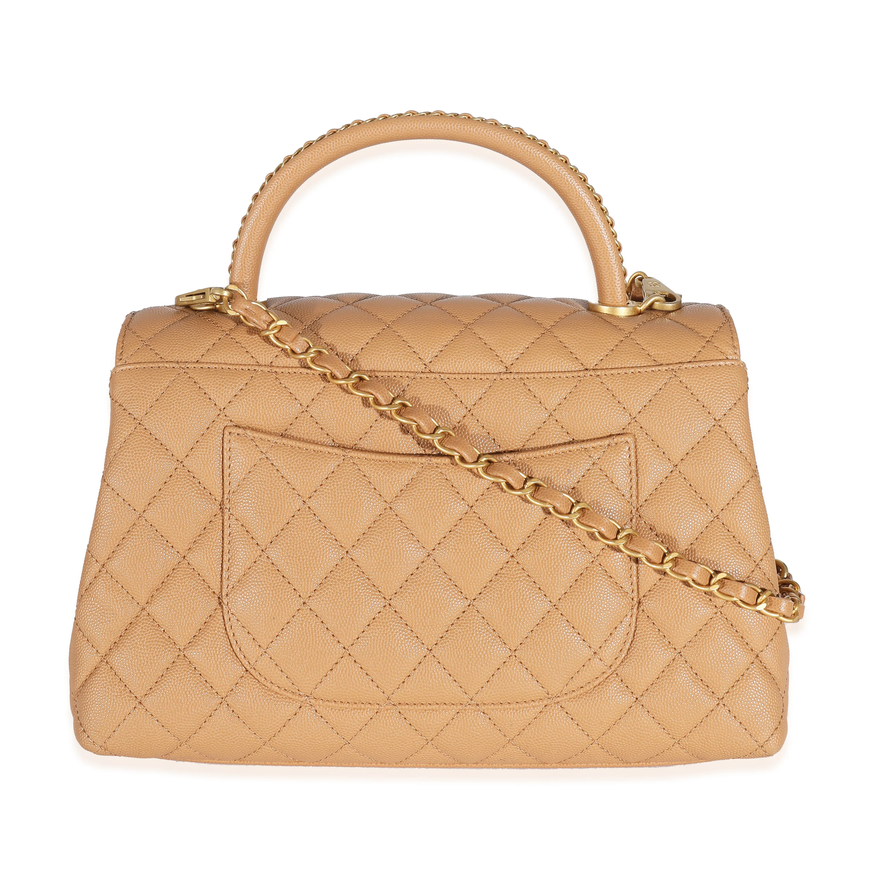 Chanel 23P Beige Quilted Caviar Large Coco Top Handle Bag - Image 5