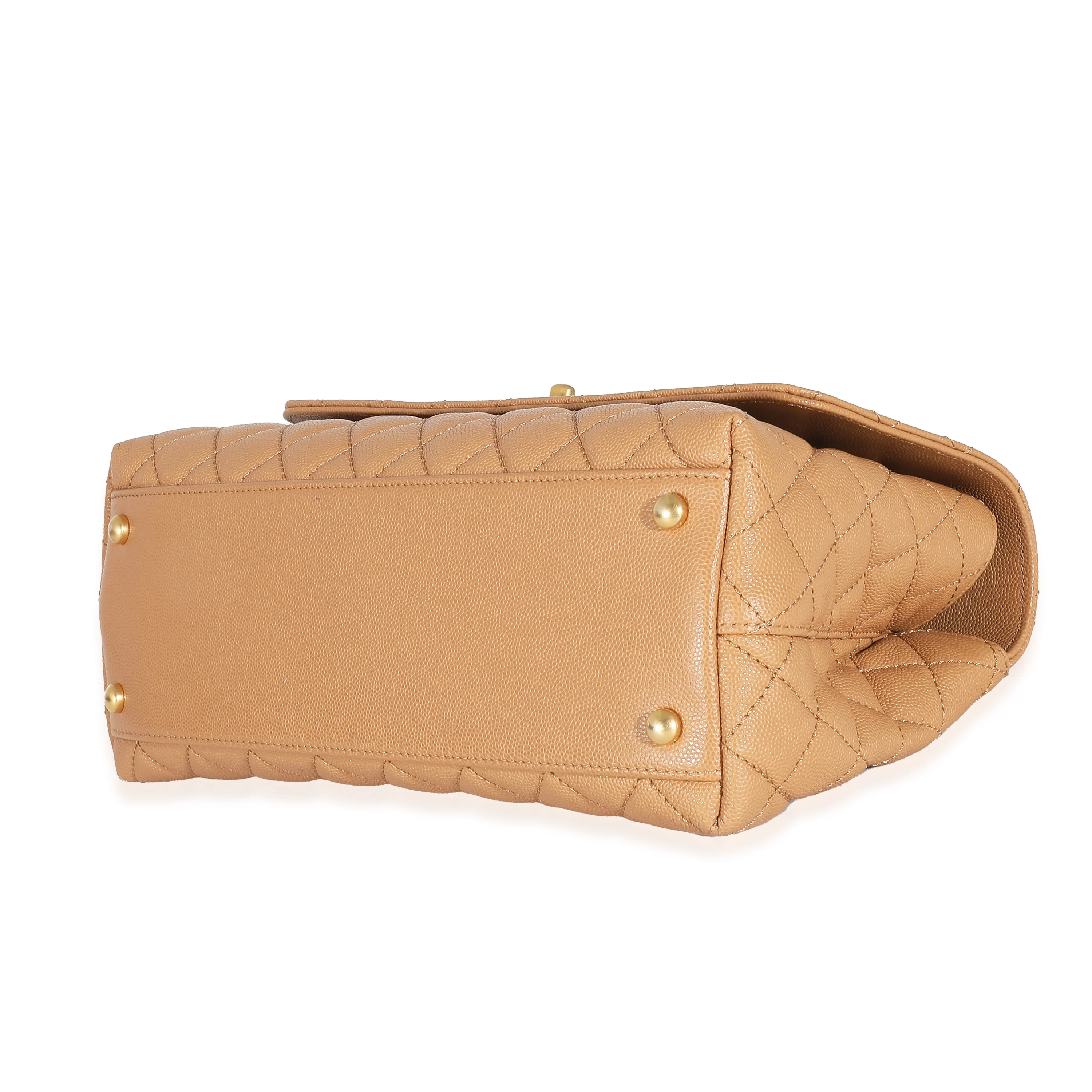Chanel 23P Beige Quilted Caviar Large Coco Top Handle Bag - Image 6