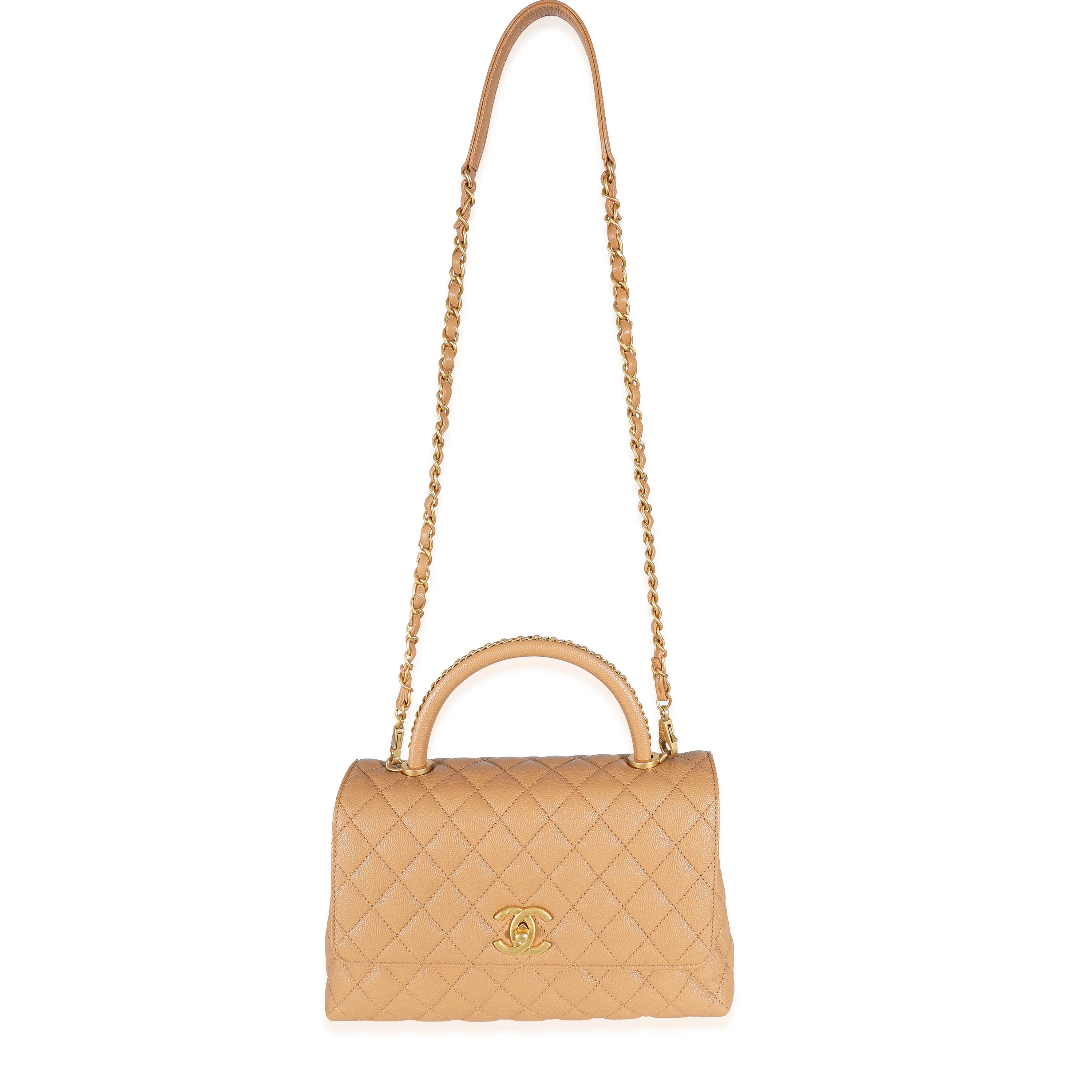 Chanel 23P Beige Quilted Caviar Large Coco Top Handle Bag - Image 8