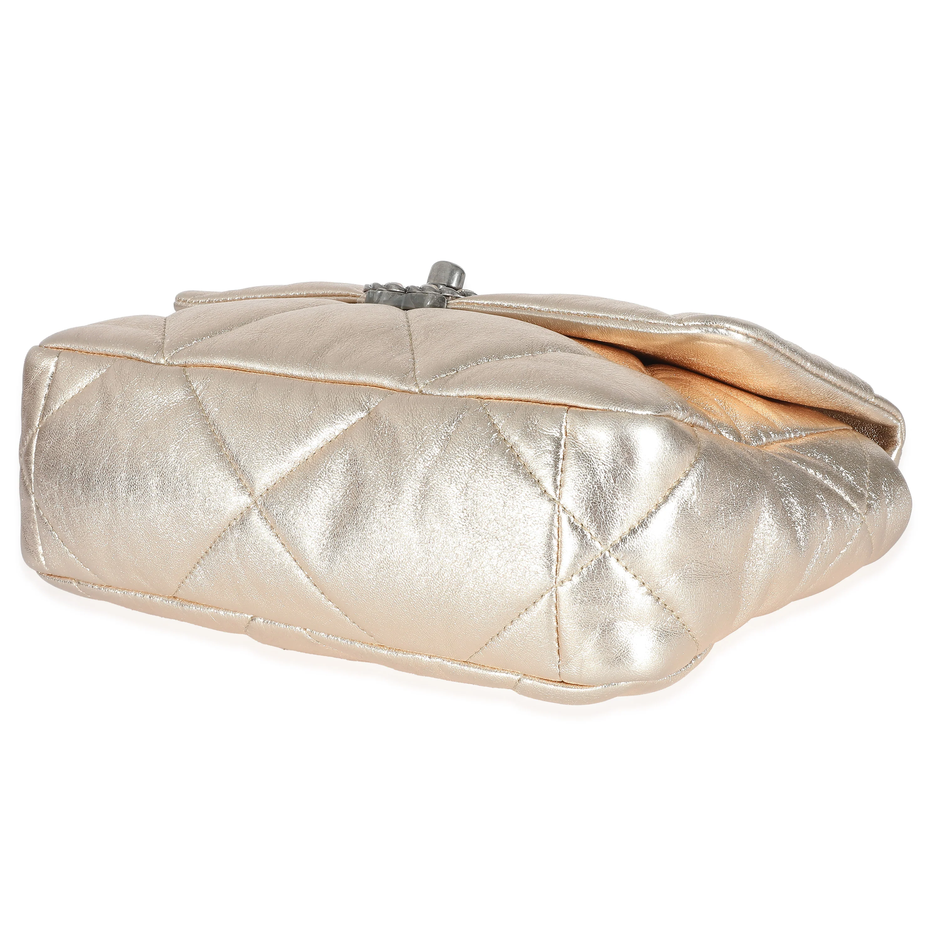 Chanel Gold Metallic Quilted Lambskin Medium Chanel 19 Bag - Image 7
