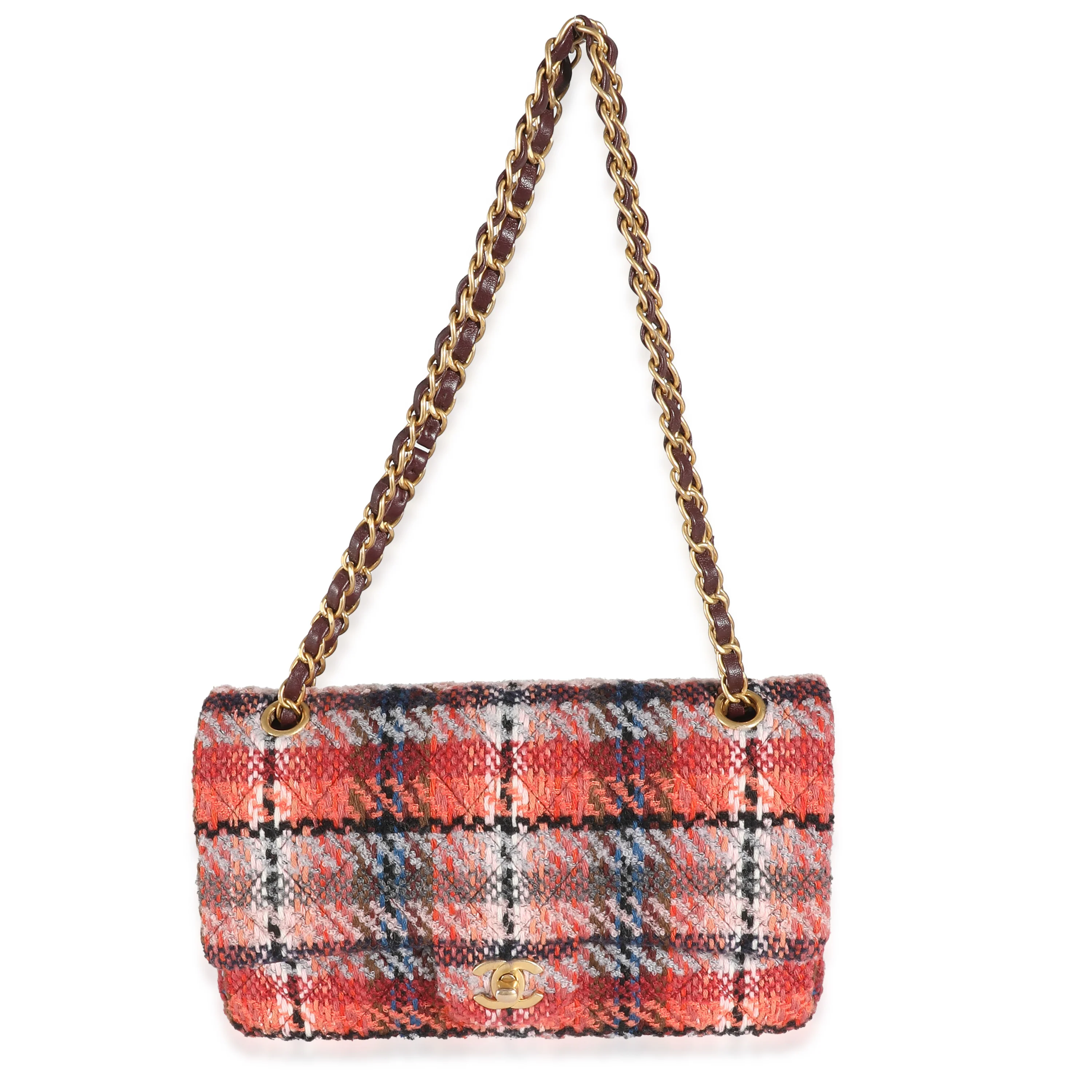 21B Brown Red Tweed Medium Classic Double Flap Bag - Image 4