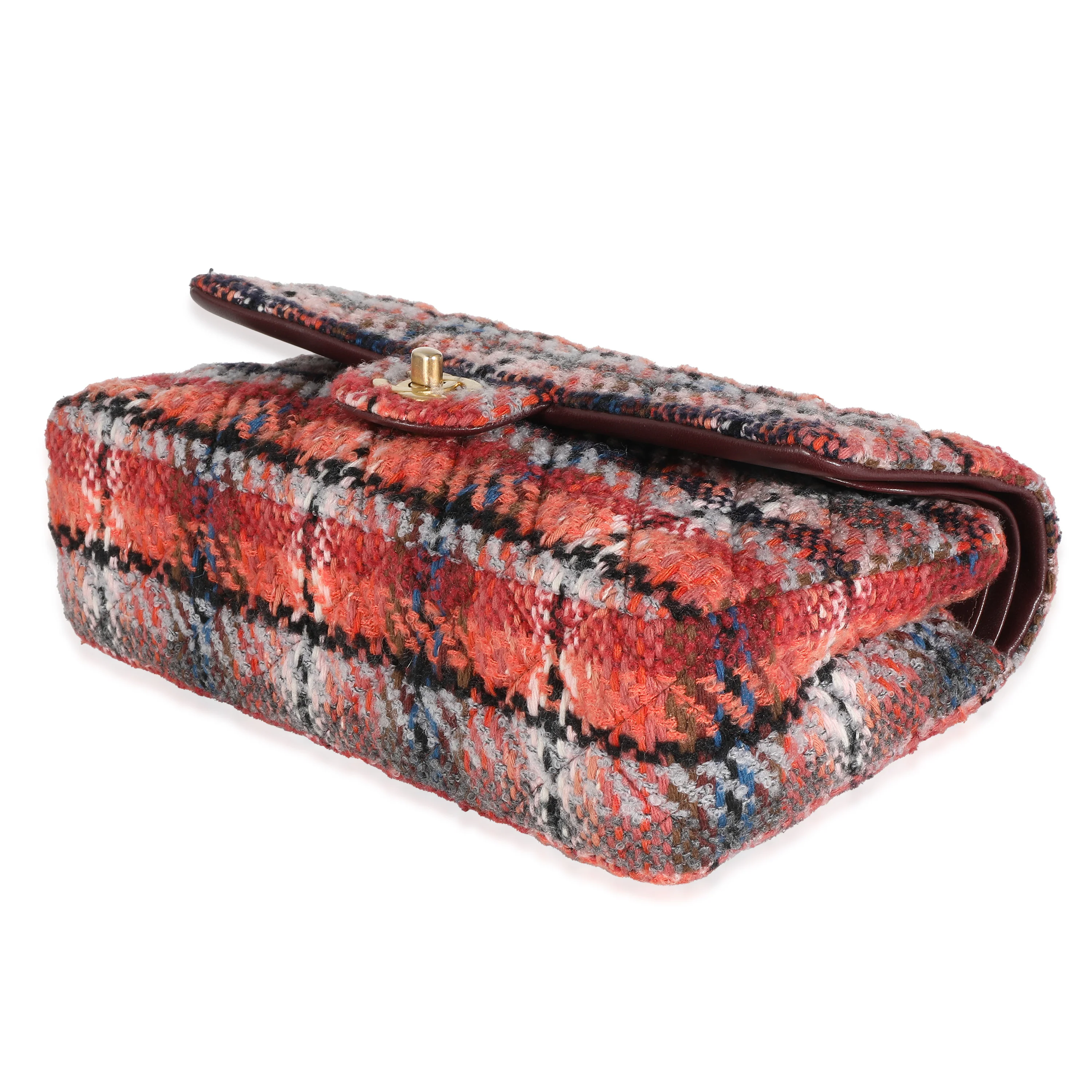 21B Brown Red Tweed Medium Classic Double Flap Bag - Image 7