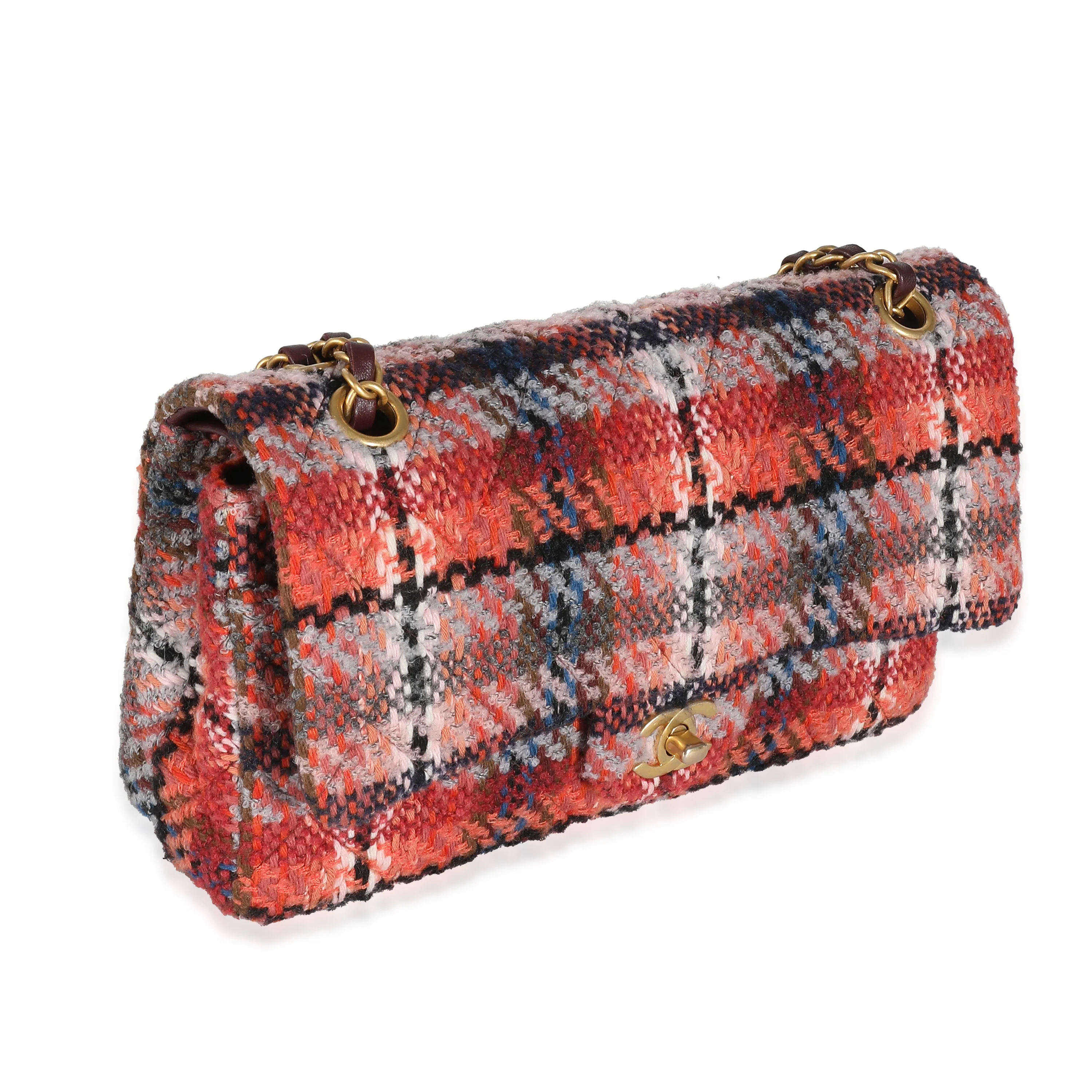 21B Brown Red Tweed Medium Classic Double Flap Bag - Image 8