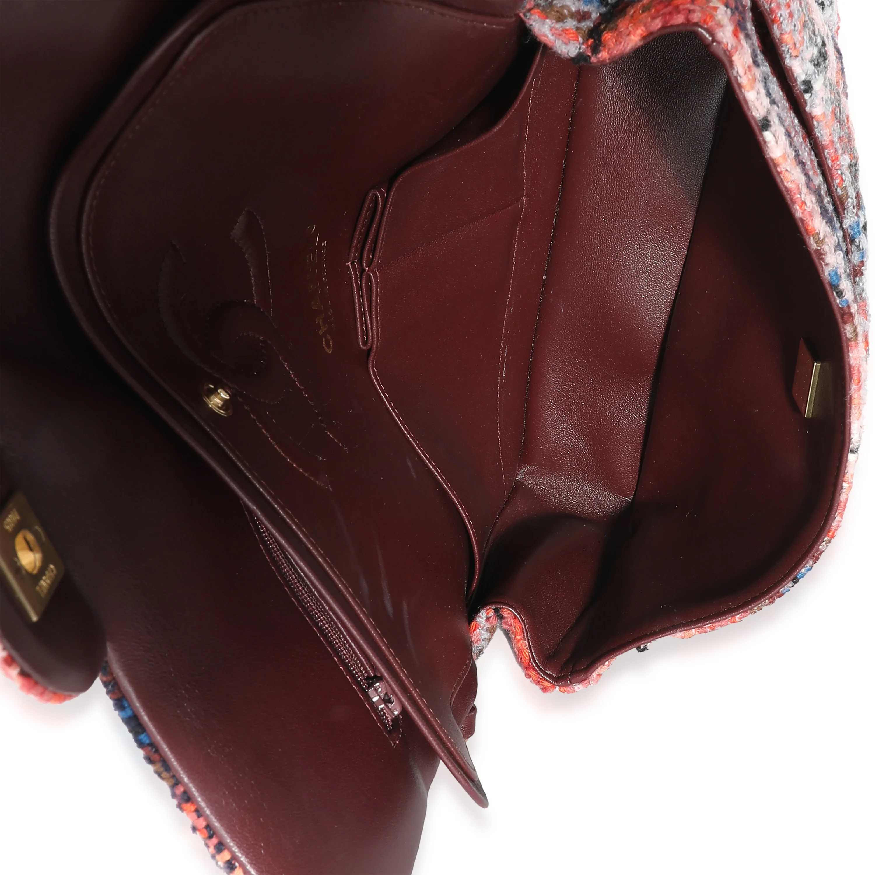 21B Brown Red Tweed Medium Classic Double Flap Bag - Image 9
