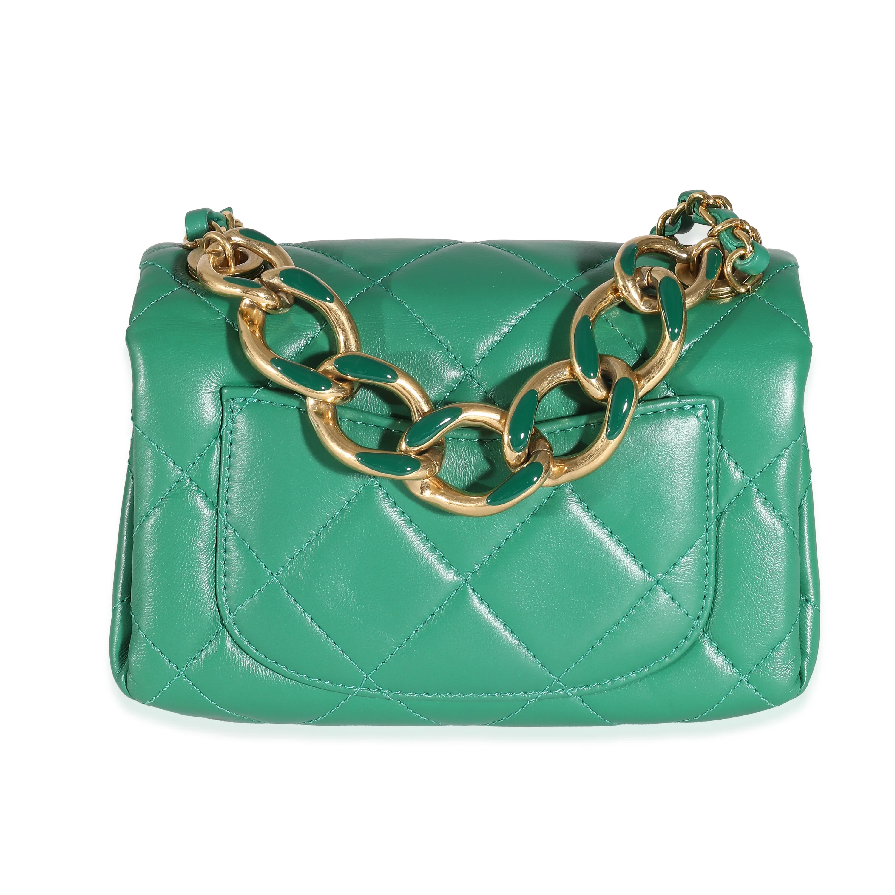 Chanel Green Quilted Lambskin Colour Match Mini Flap Bag - Image 3
