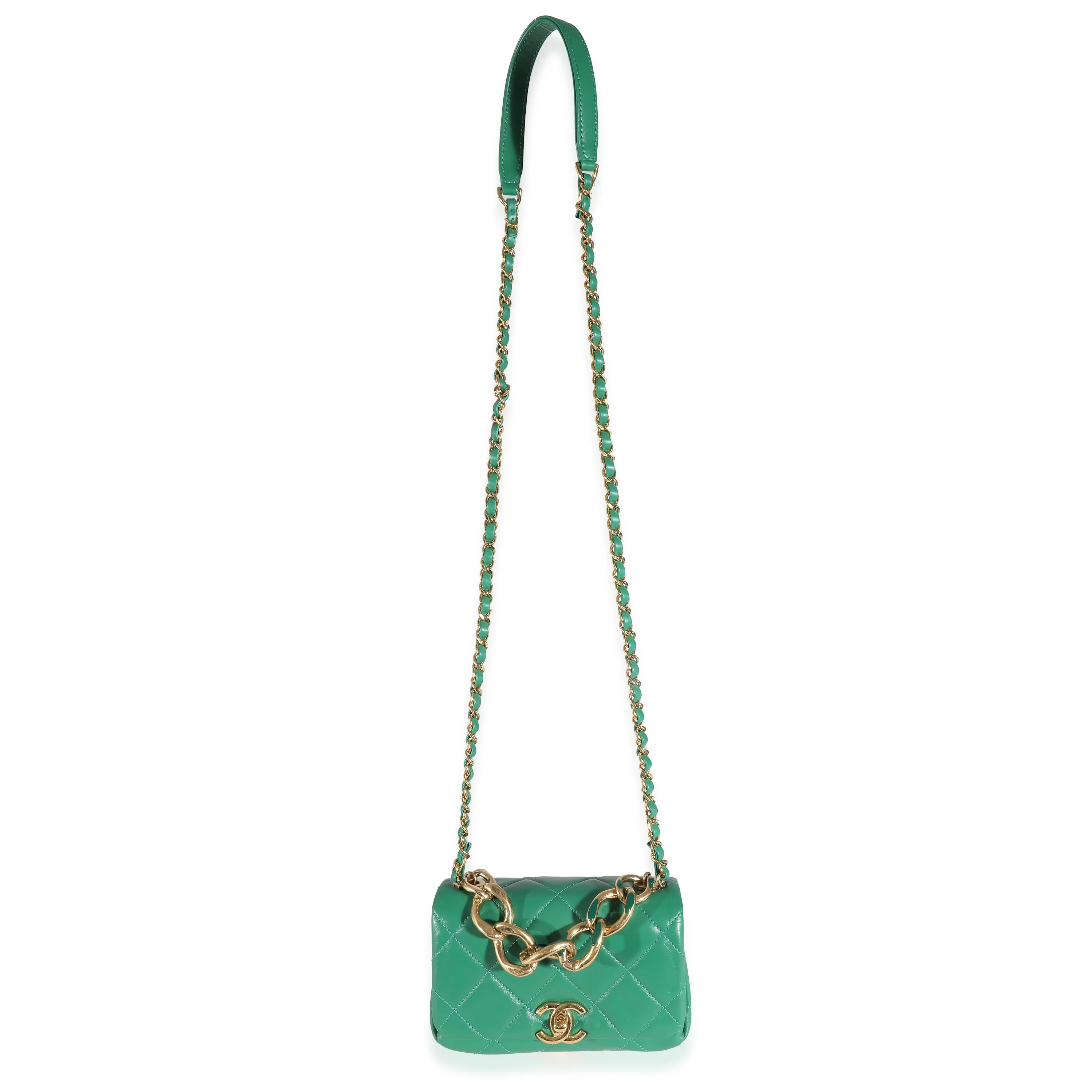 Chanel Green Quilted Lambskin Colour Match Mini Flap Bag - Image 4