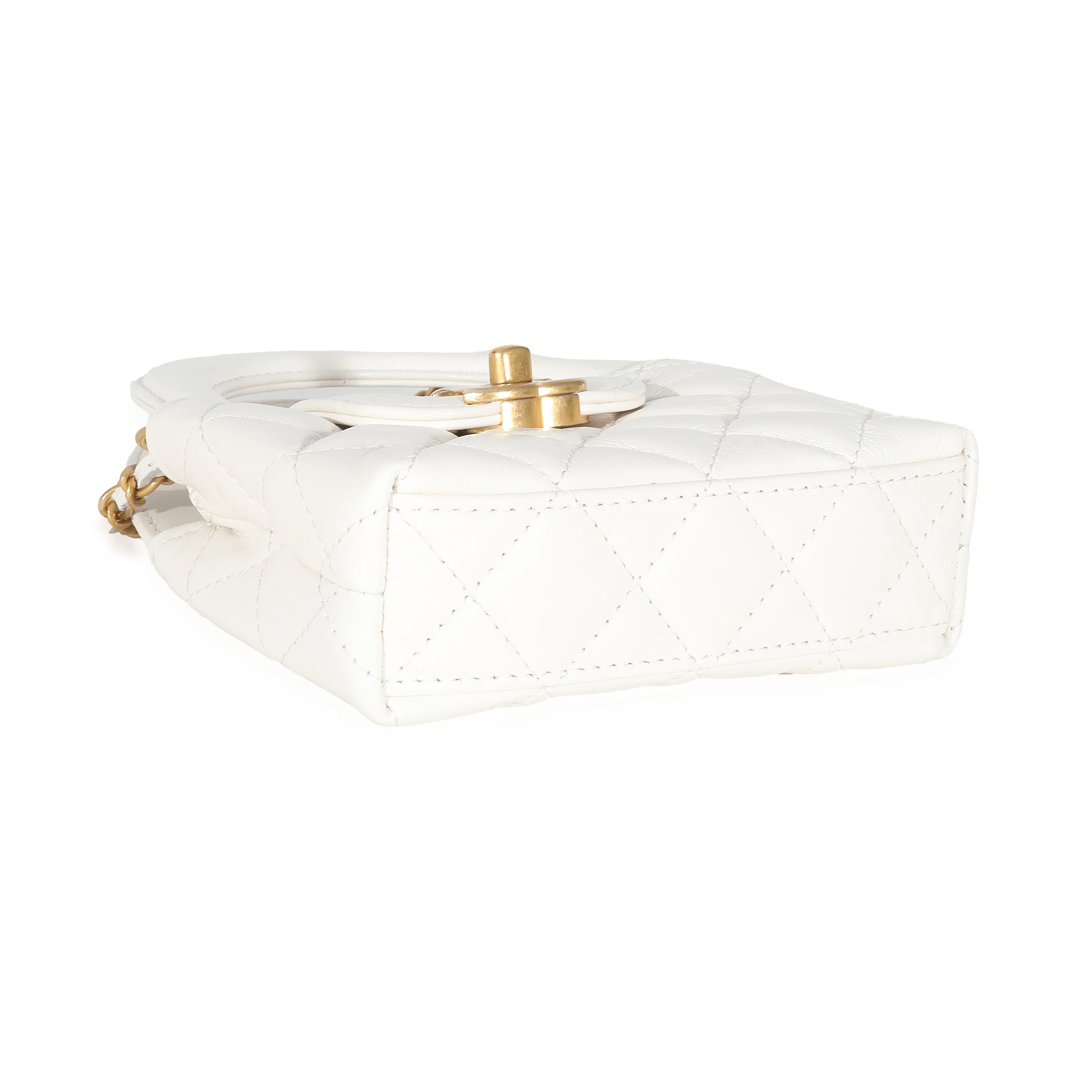 Chanel White Quilted Shiny Aged Calfskin Mini Nano Kelly Shopper - Image 4