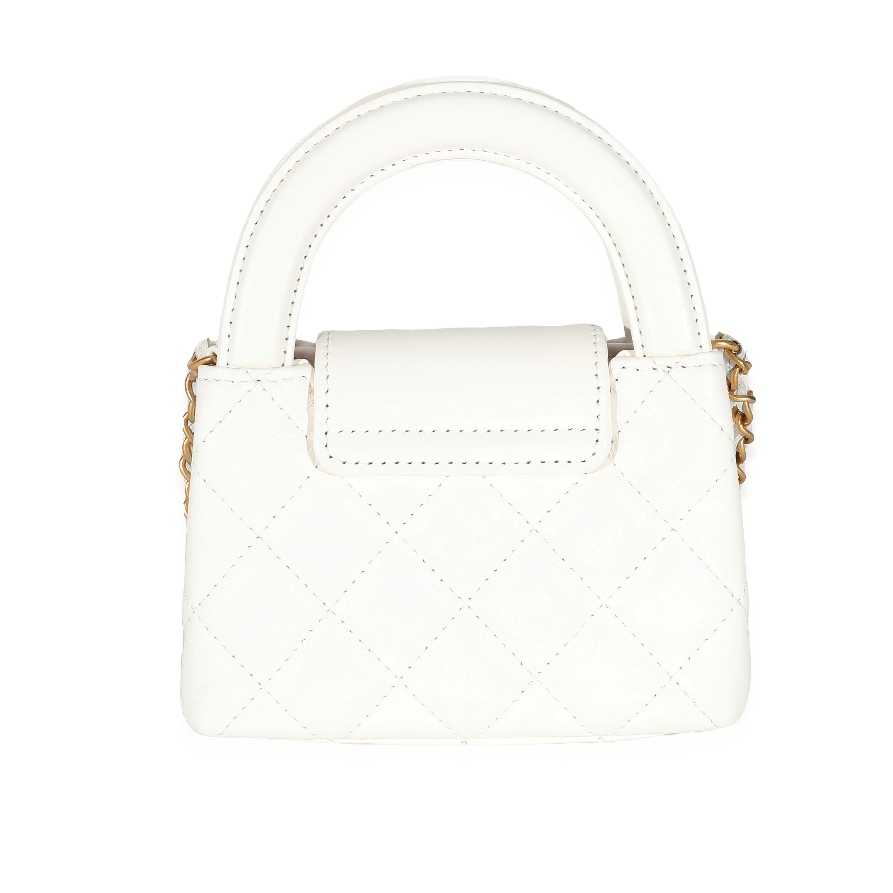 Chanel White Quilted Shiny Aged Calfskin Mini Nano Kelly Shopper - Image 5