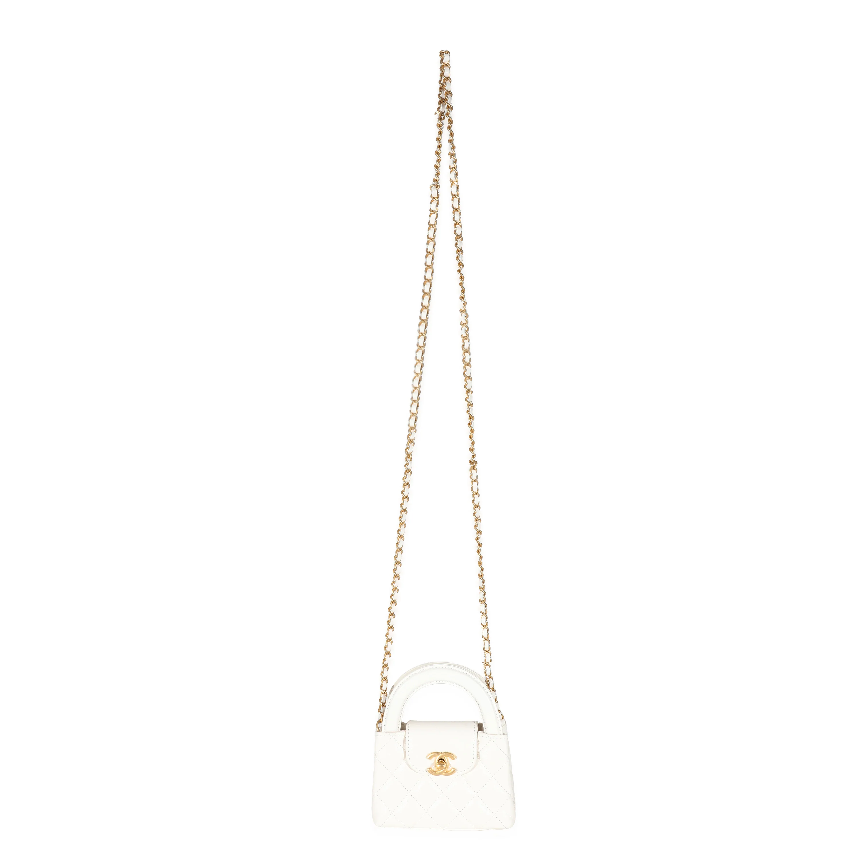 Chanel White Quilted Shiny Aged Calfskin Mini Nano Kelly Shopper - Image 8
